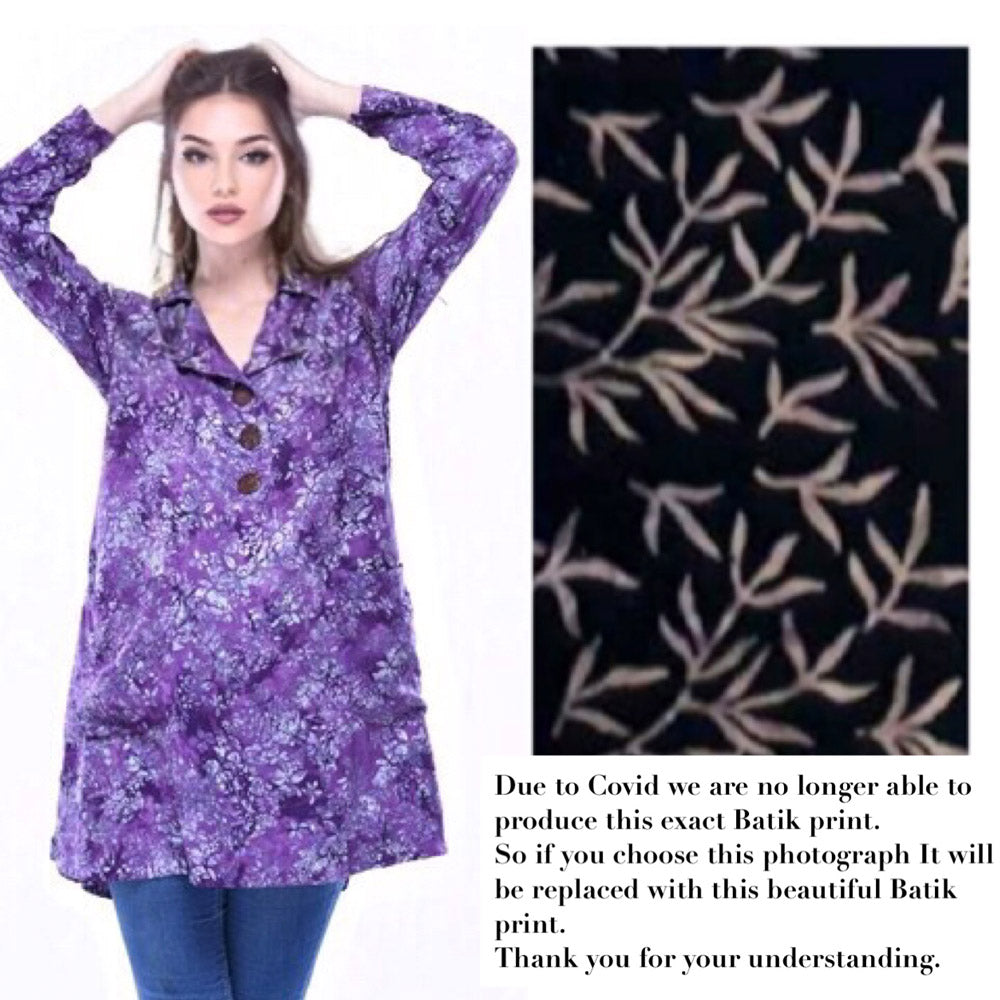 Arya Batik Artsy Notch Collar Top Pocket Long Sleeve Tunic - The Bohemian Closet