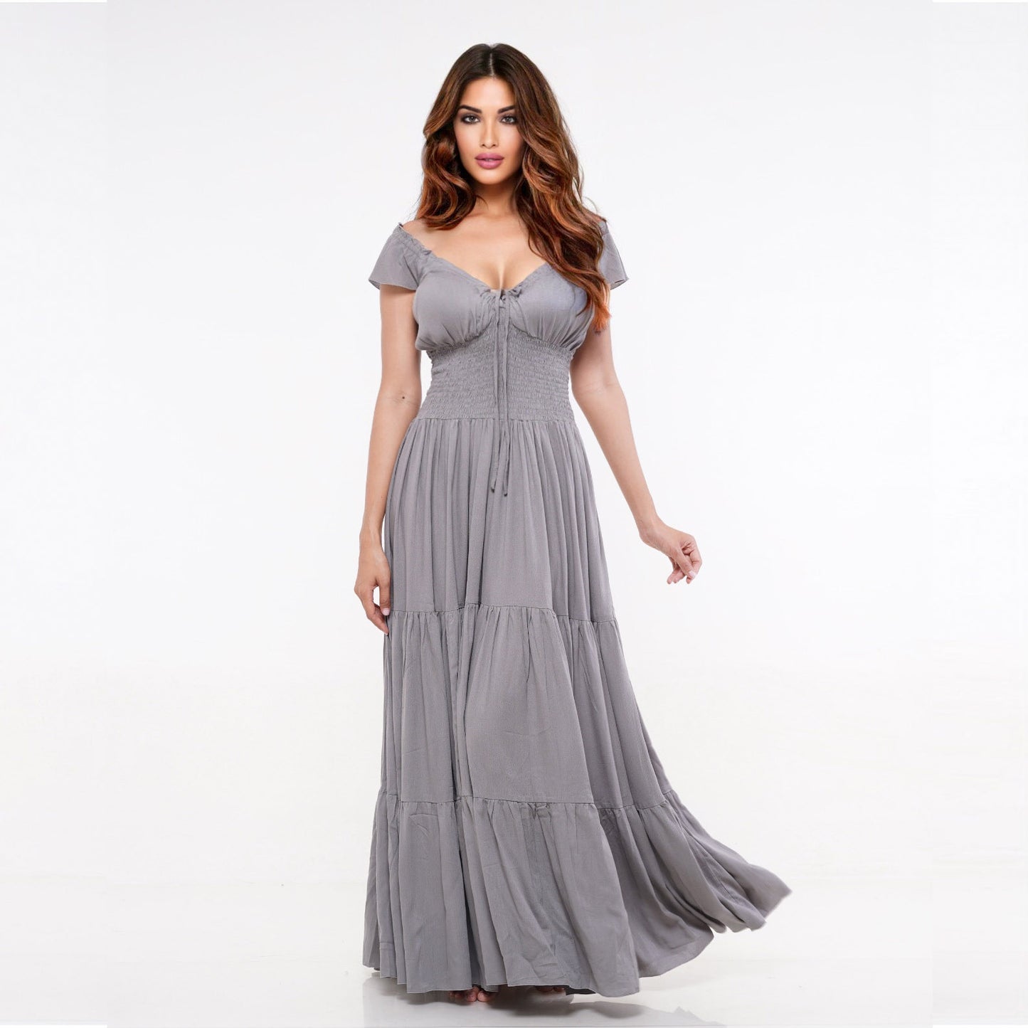 Haylee Smocked Tiers Crinkle Rayon Viking Party Maxi Dress - The Bohemian Closet