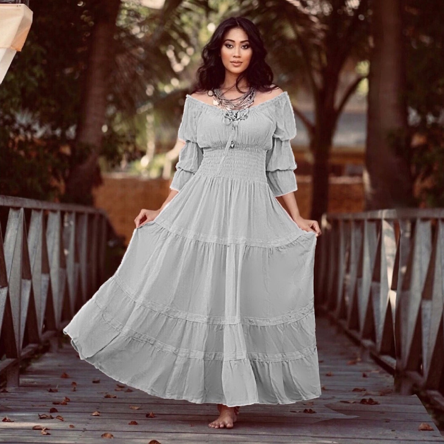 Amaris Gypsy Ruffle Cottagecore Peasant Maxi Dress - The Bohemian Closet