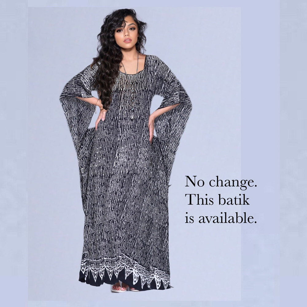 Vanessa Maxi Boho Dress Caftan – Gauzy Batik Figure Flattering - The Bohemian Closet