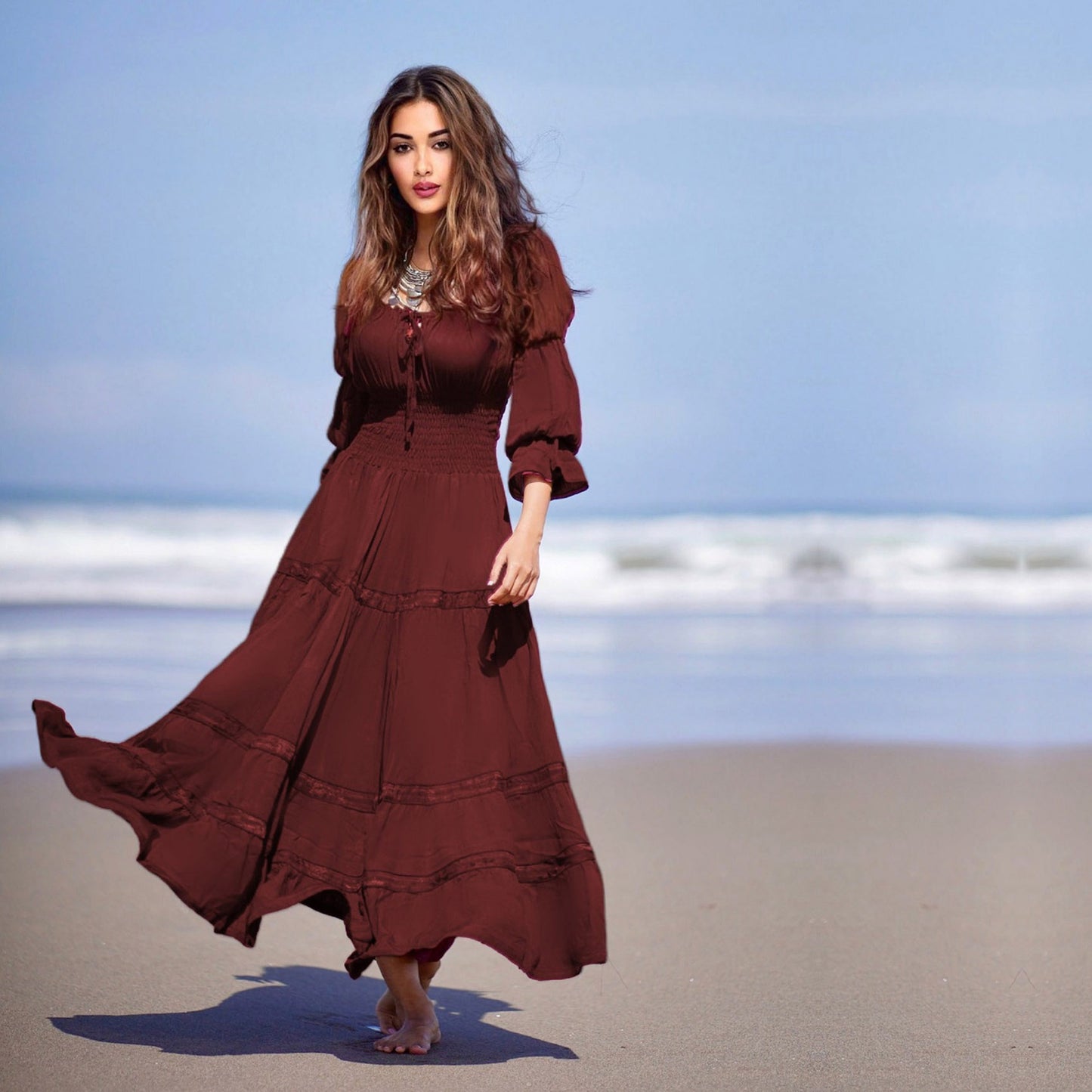 Amaris Gypsy Ruffle Cottagecore Peasant Maxi Dress - The Bohemian Closet