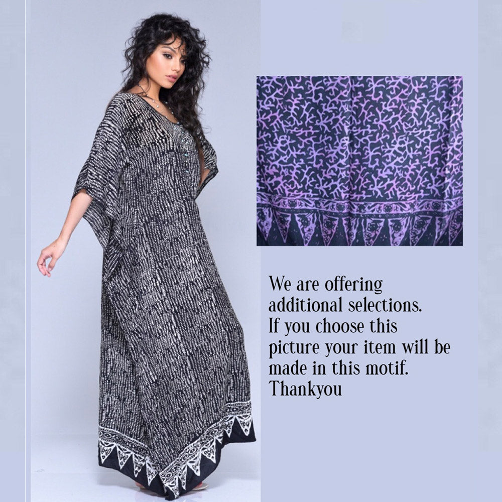 Vanessa Maxi Boho Dress Caftan – Gauzy Batik Figure Flattering - The Bohemian Closet