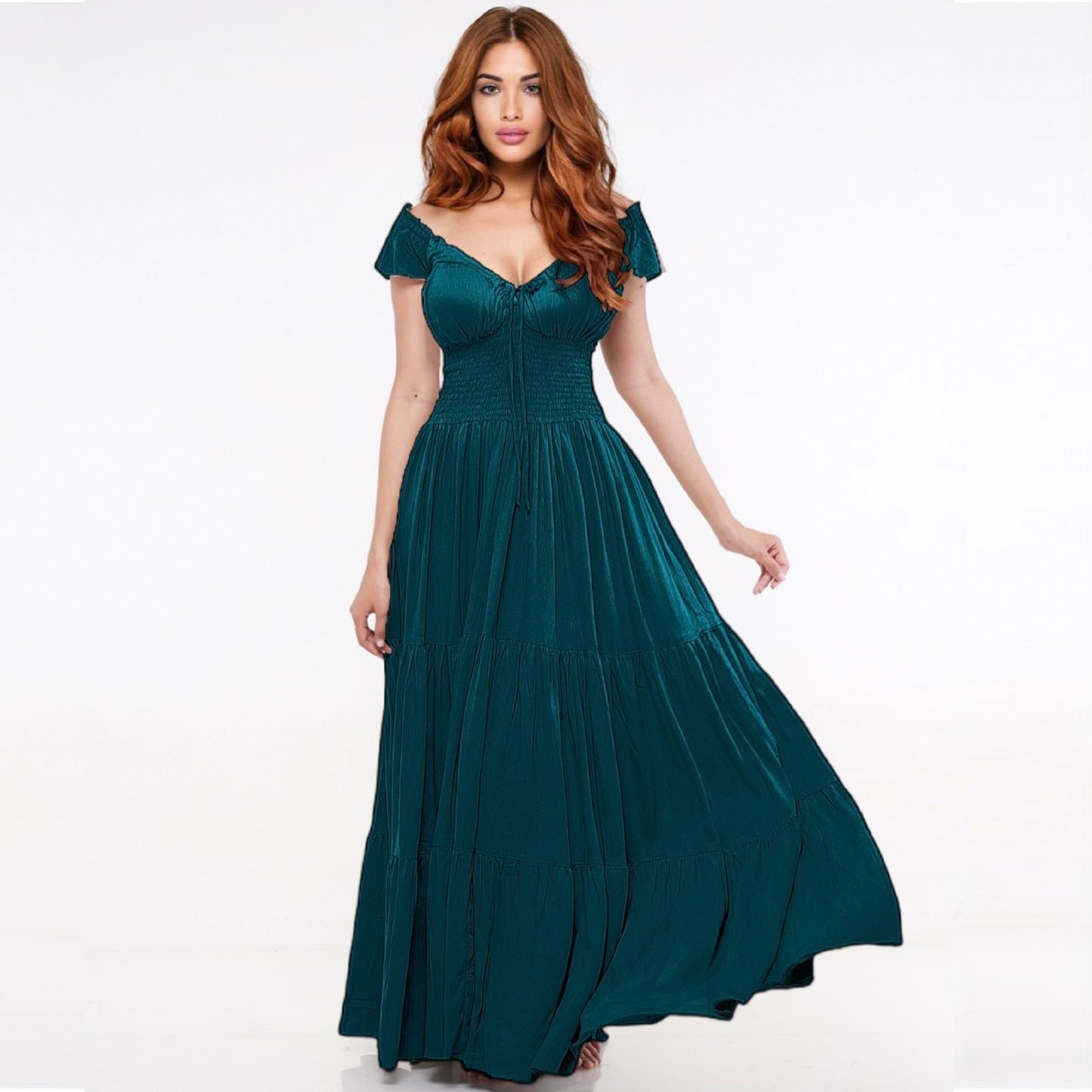 Haylee Smocked Tiers Crinkle Rayon Viking Party Maxi Dress - The Bohemian Closet