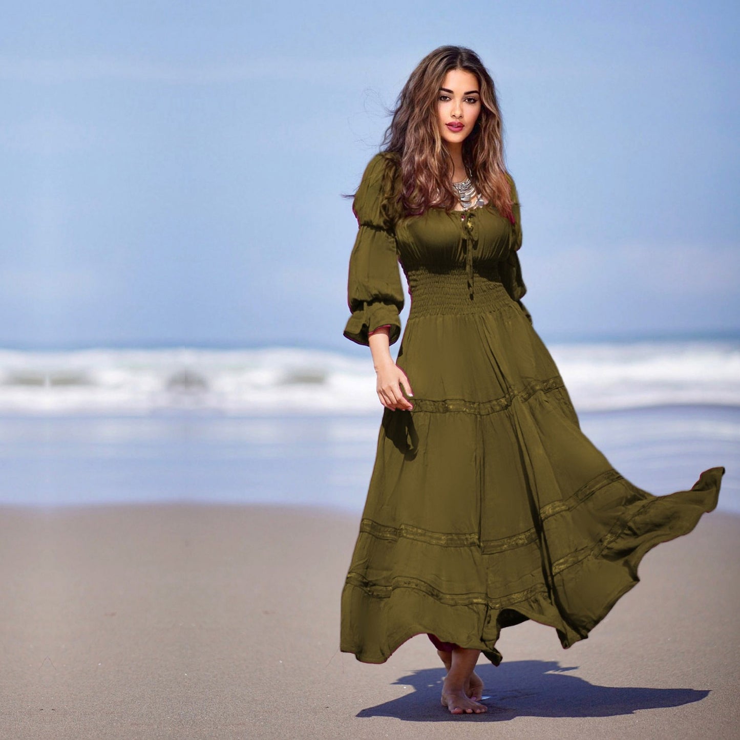 Amaris Gypsy Ruffle Cottagecore Peasant Maxi Dress - The Bohemian Closet
