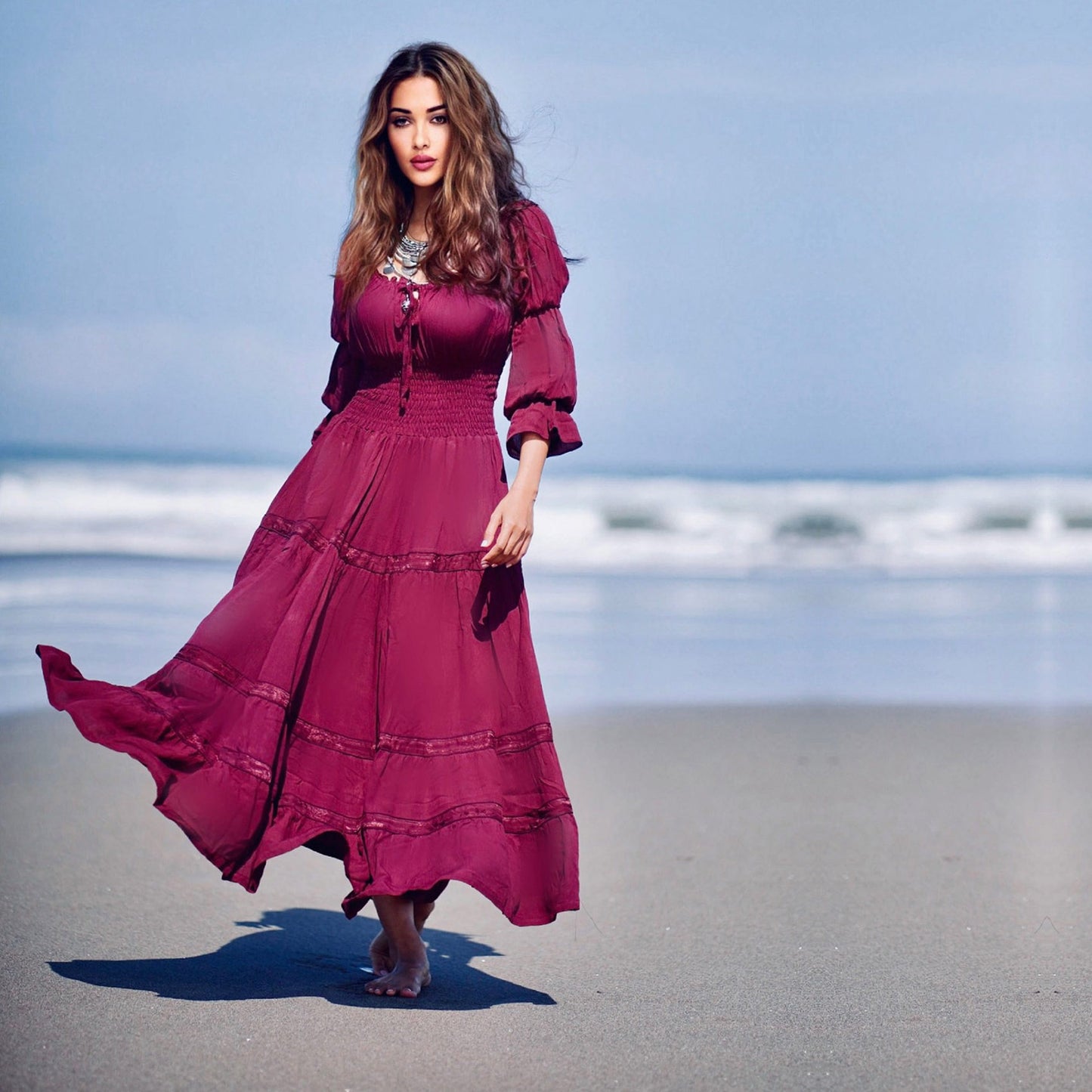 Amaris Gypsy Ruffle Cottagecore Peasant Maxi Dress - The Bohemian Closet