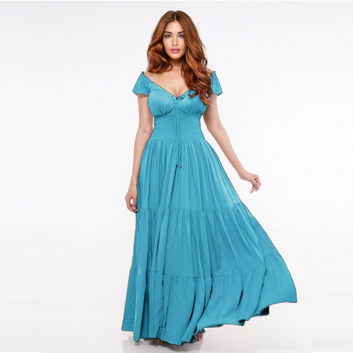Haylee Smocked Tiers Crinkle Rayon Viking Party Maxi Dress - The Bohemian Closet