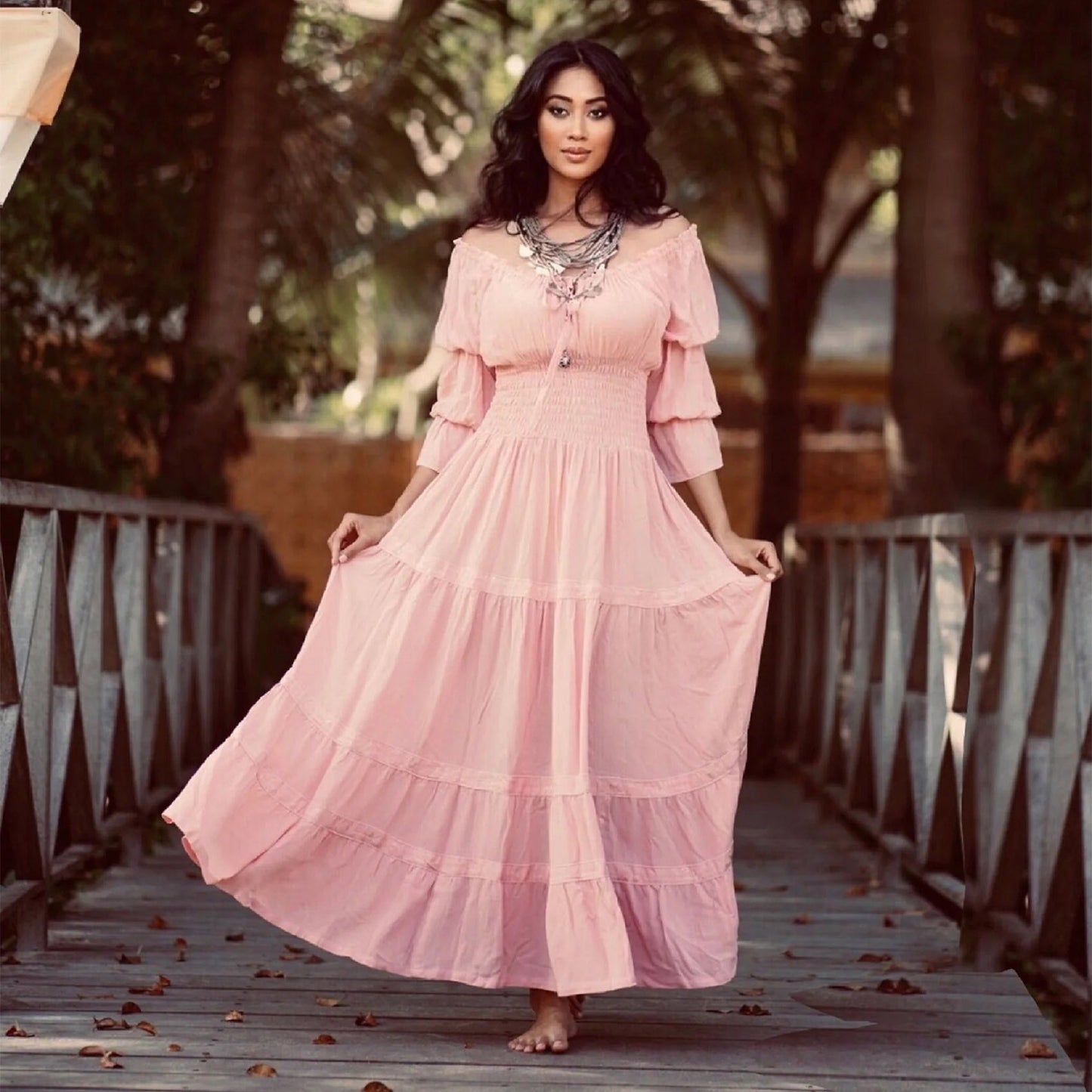 Amaris Gypsy Ruffle Cottagecore Peasant Maxi Dress - The Bohemian Closet