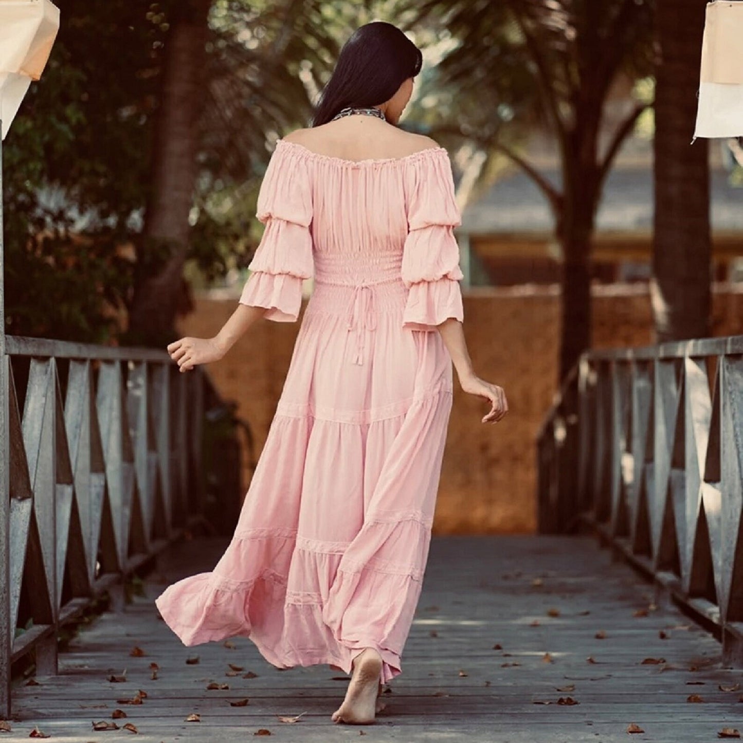Amaris Gypsy Ruffle Cottagecore Peasant Maxi Dress - The Bohemian Closet
