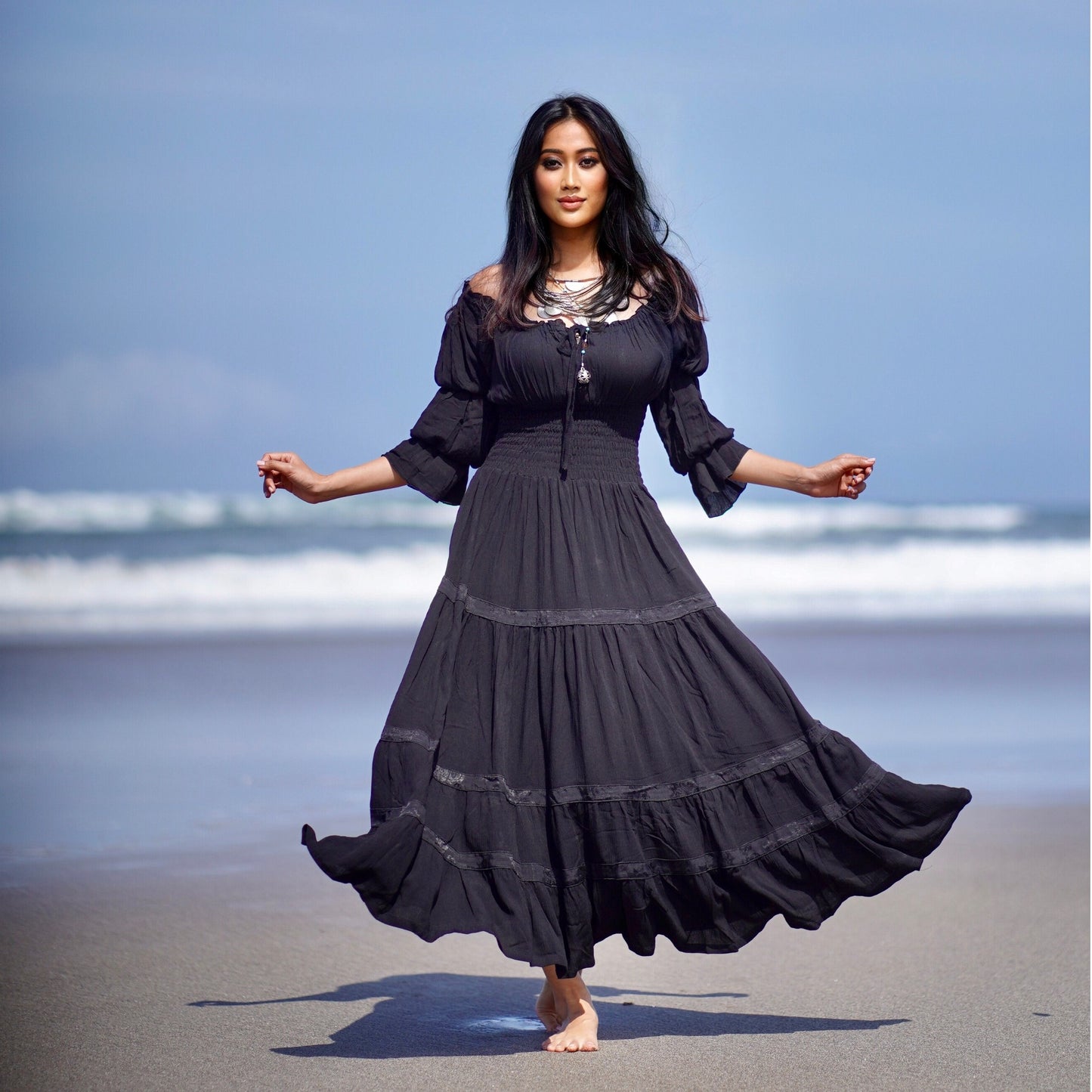 Nellie Cottagegoth Dress Cottagecore Maxi Peasant Mexican - The Bohemian Closet