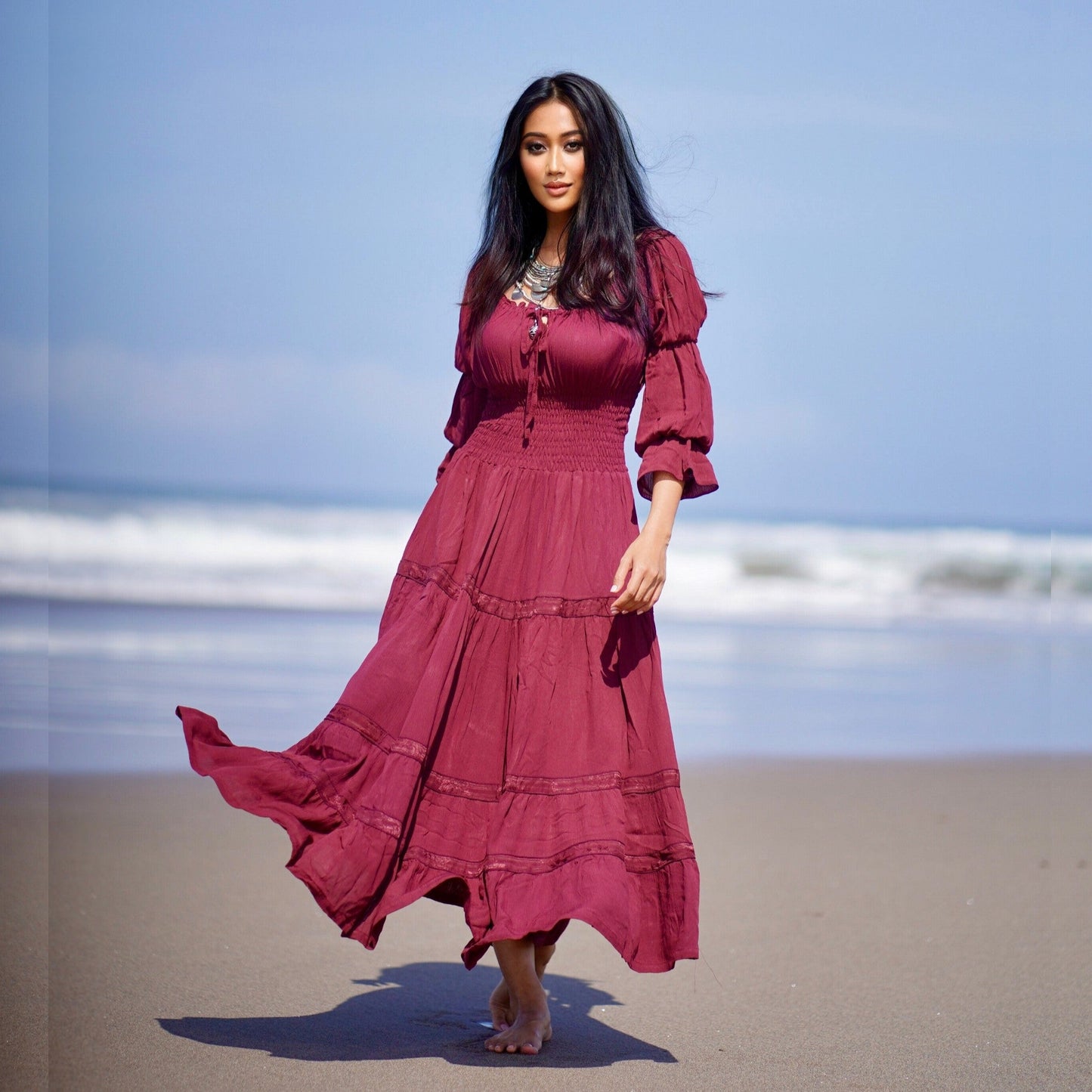 Nellie Cottagegoth Dress Cottagecore Maxi Peasant Mexican - The Bohemian Closet