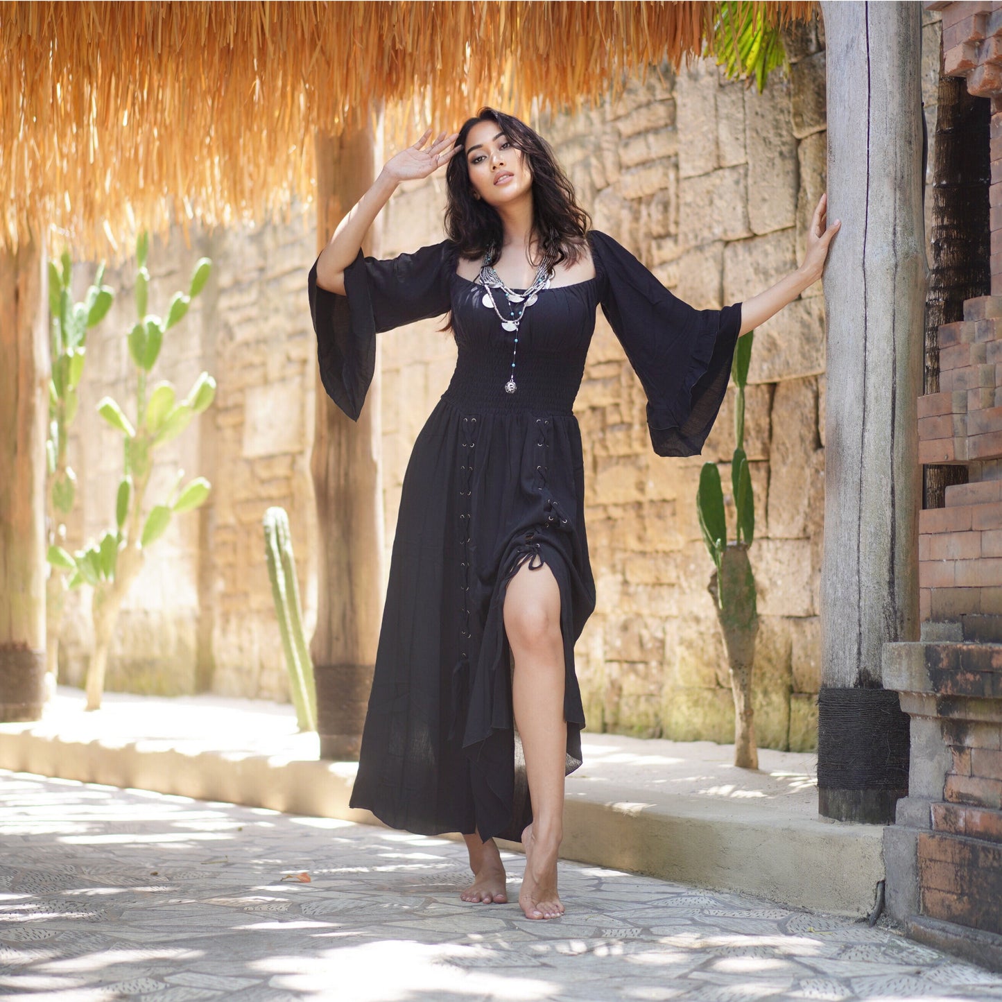 Rylan Smocked Waist Square Neckline Ren Faire Maxi Dress - The Bohemian Closet