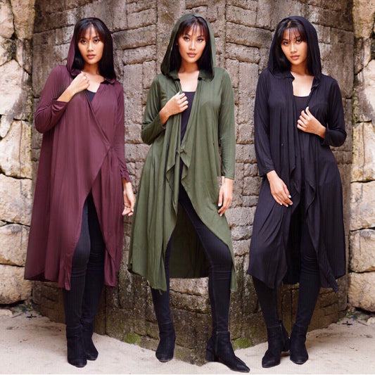 Georgia Jacket Coat Wrap Asymmetric Hooded Jersey Layering - The Bohemian Closet