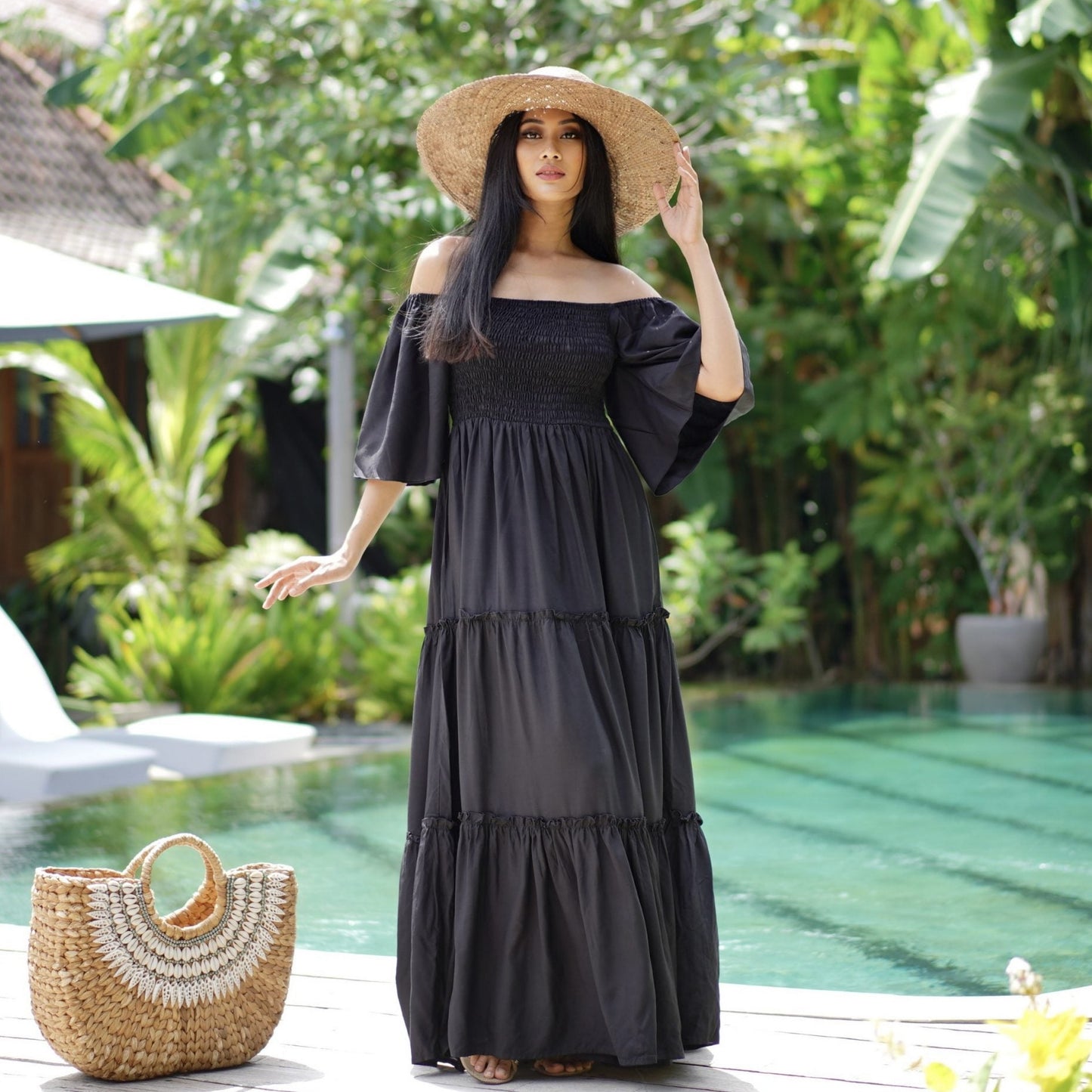 Jaylee Smocked Bodice Boho Maxi Dress - The Bohemian Closet