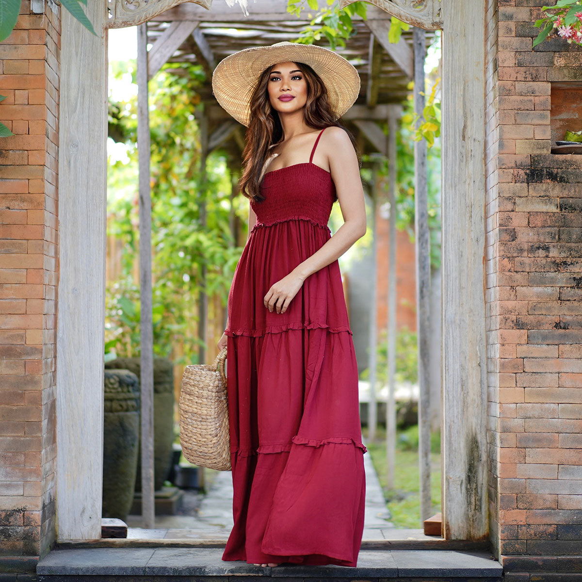 Azaria Elasticized Smocked Bodice Boho Maxi Dress - The Bohemian Closet