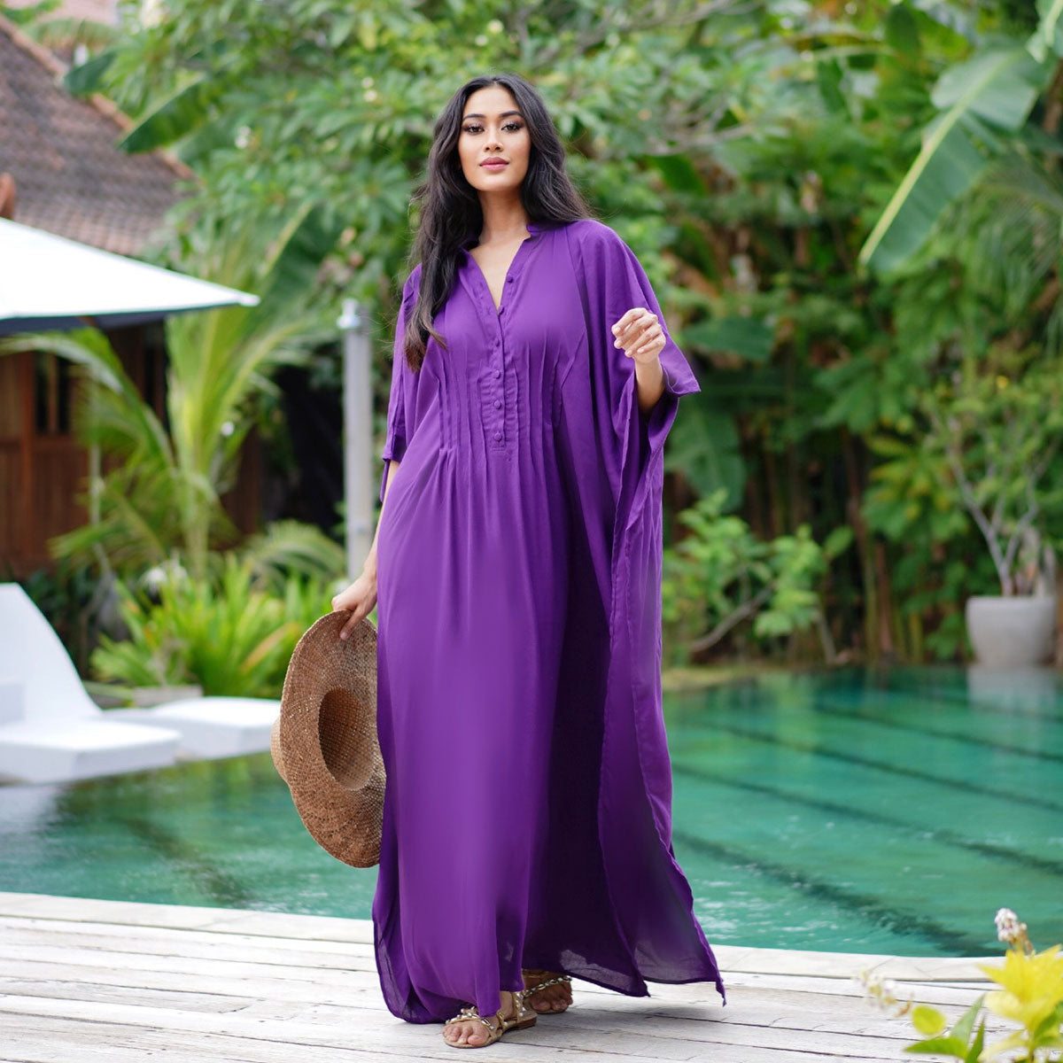 Jaylene Button Down Kaftan Maxi Dress - The Bohemian Closet