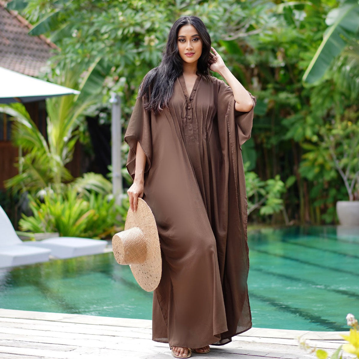 Jaylene Button Down Kaftan Maxi Dress - The Bohemian Closet