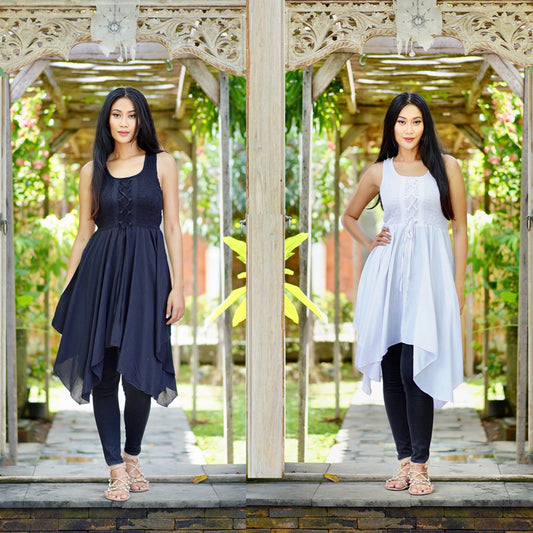 Micah Asymmetrical Lace-Up Boho Short Dress - The Bohemian Closet