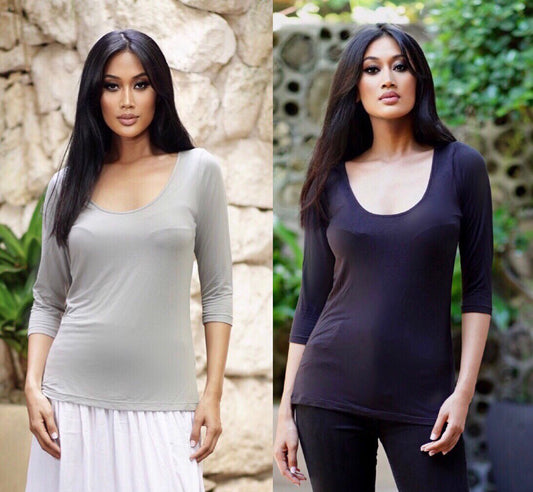 Danielle Basic Top T-Shirt Stretch Rayon Lycra 3/4 sleeve LotusTraders Women Fashion - The Bohemian Closet