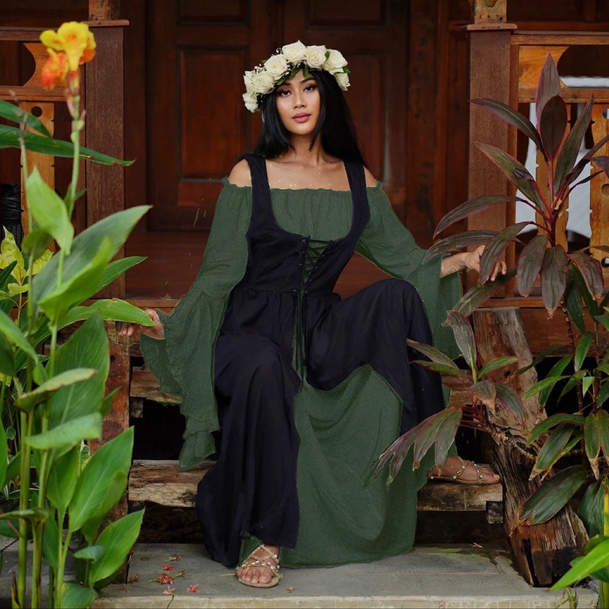 Sariah Corset Vest and Peasant Renaissance Dress - The Bohemian Closet