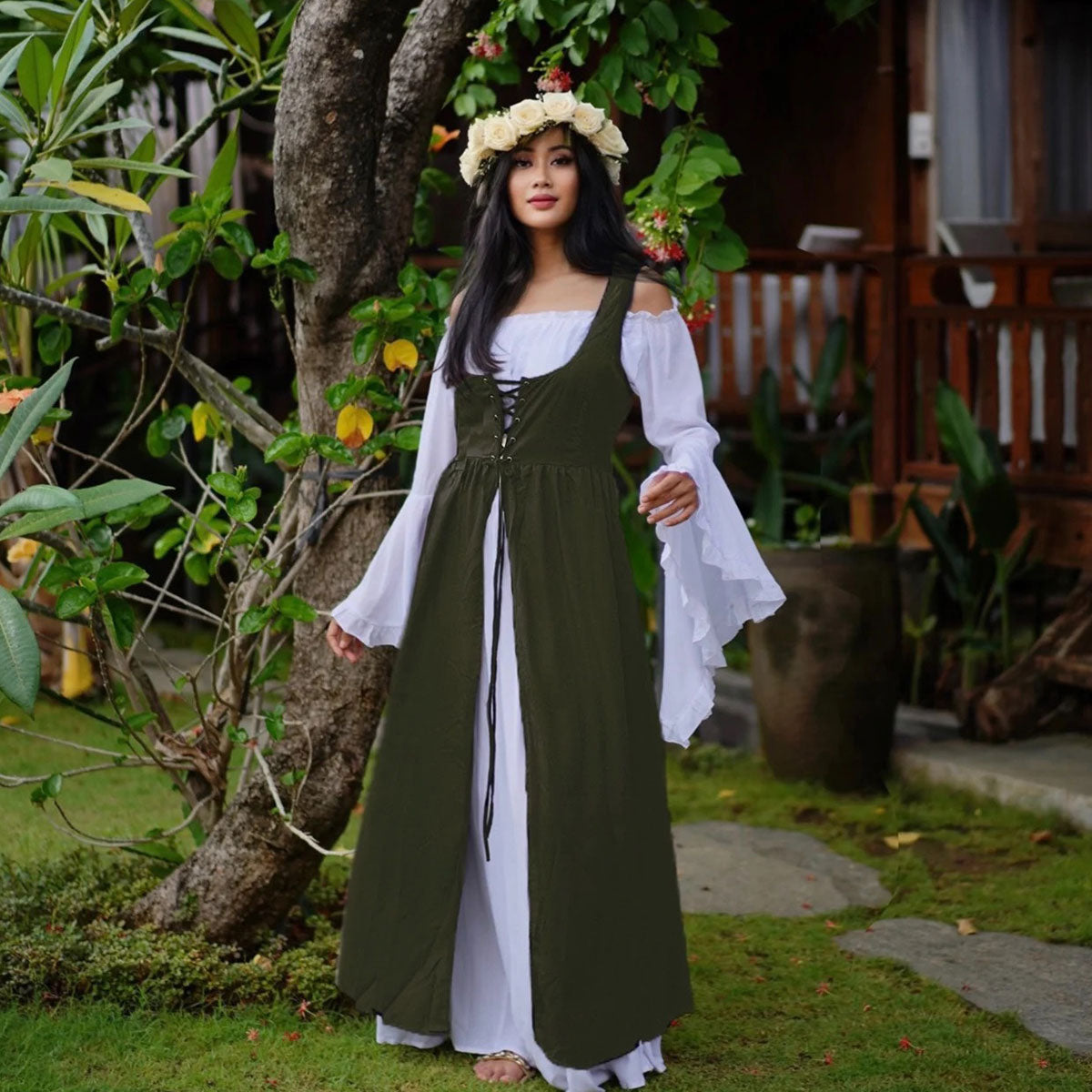 Sariah Corset Vest and Peasant Renaissance Dress - The Bohemian Closet