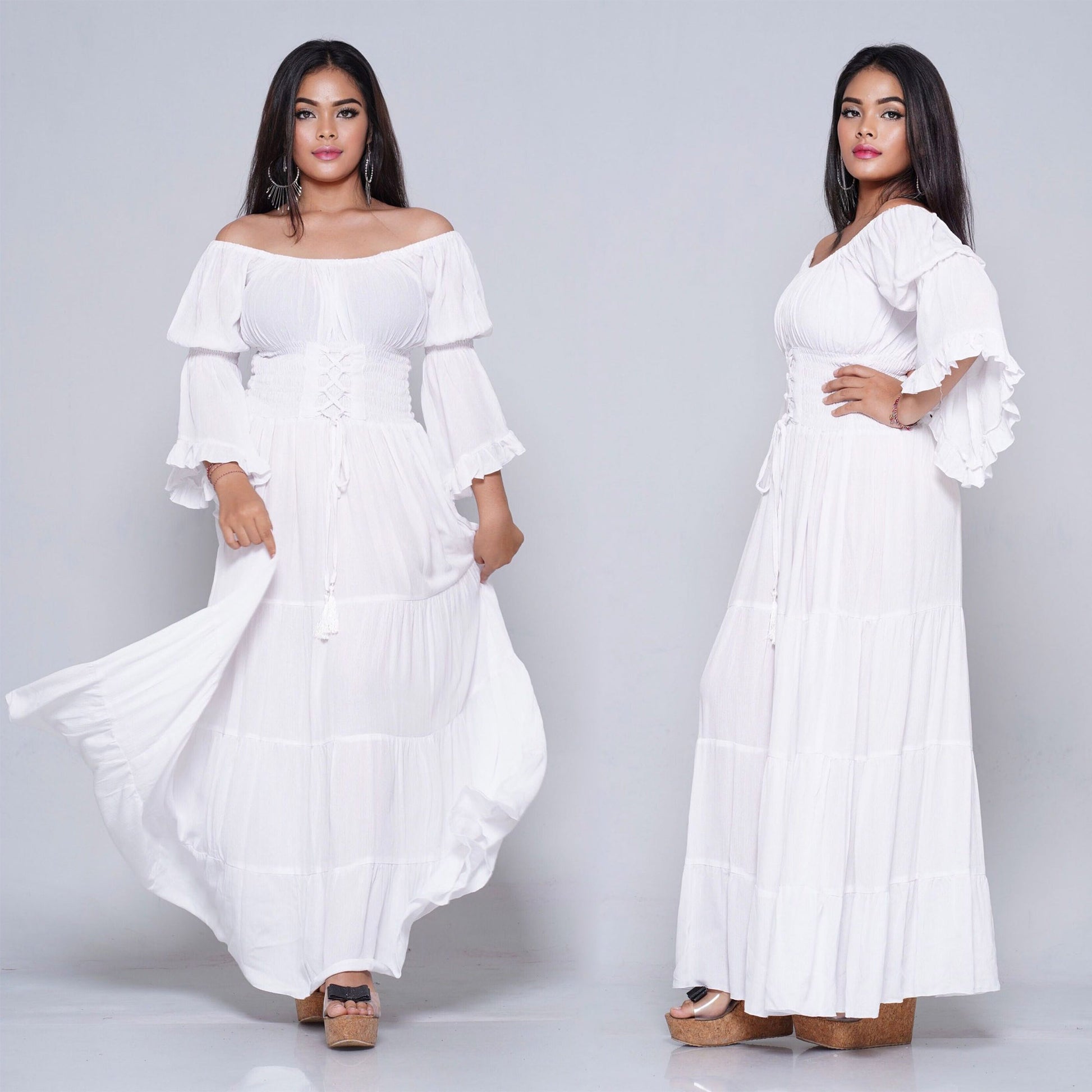 Iliana On Off Shoulder Corset Boho Dress - The Bohemian Closet