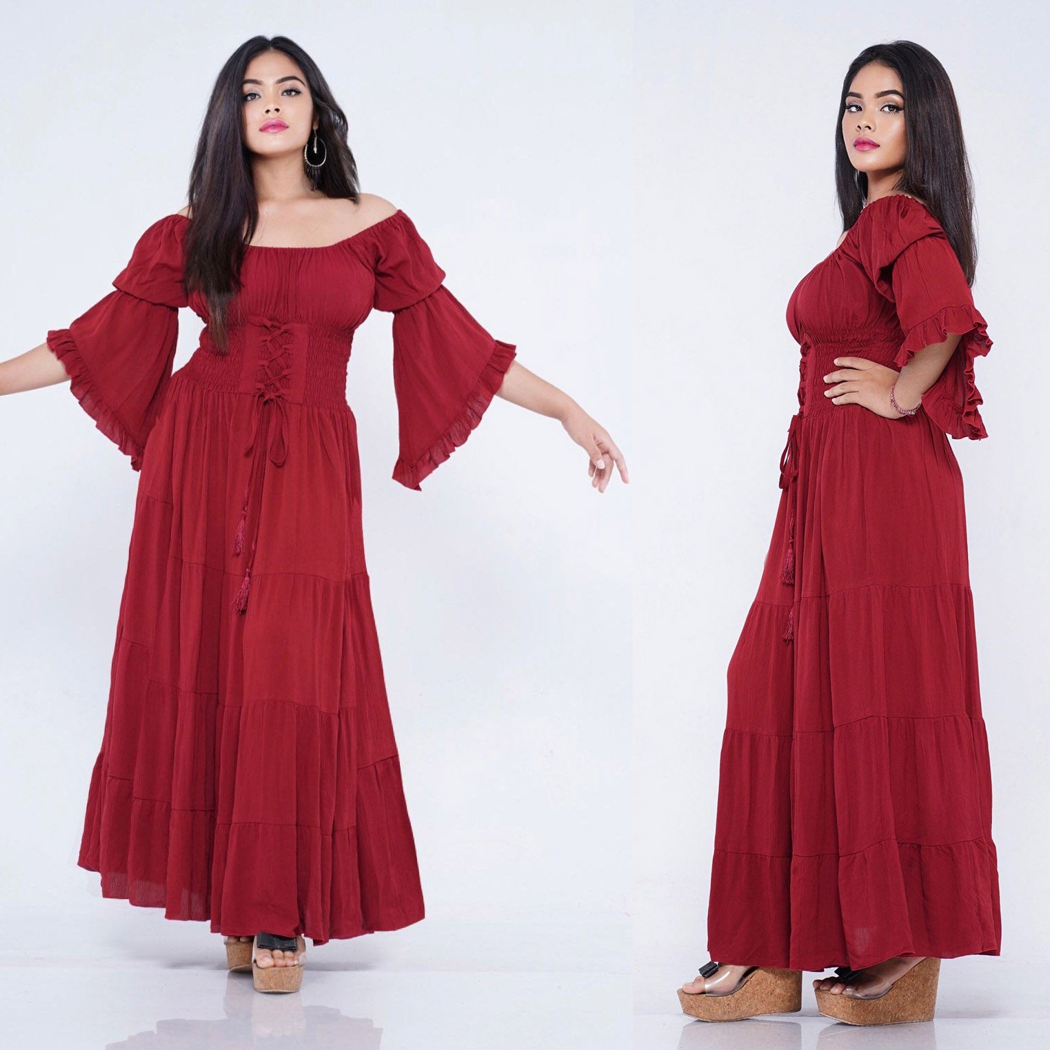 Iliana On Off Shoulder Corset Boho Dress - The Bohemian Closet