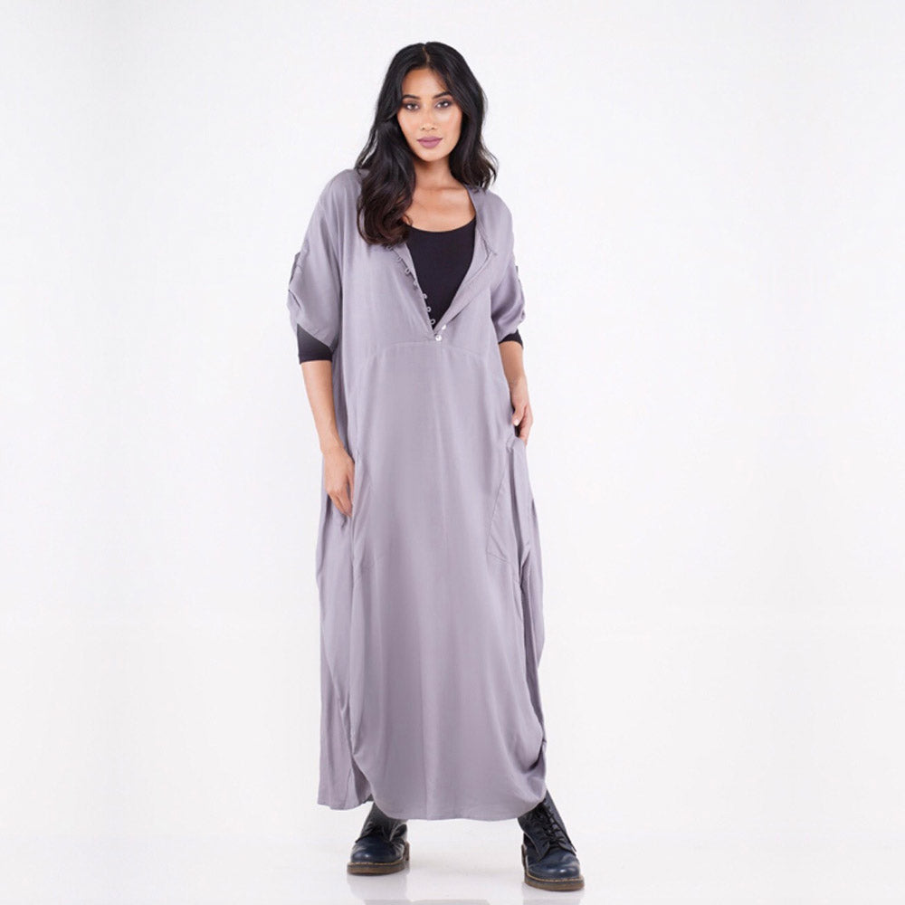 Mia Vintage Maxi Jumper Dress Asymmetrical Hem Button Down - The Bohemian Closet