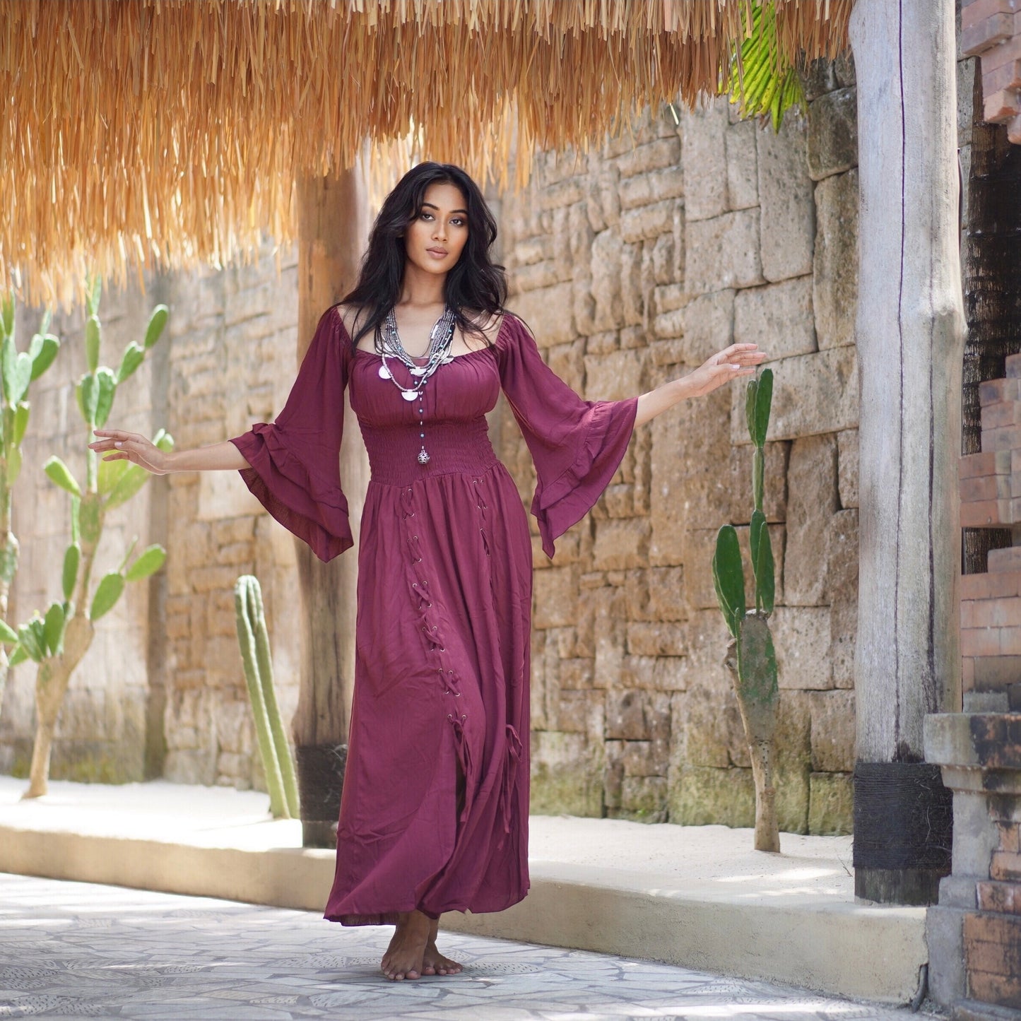 Rylan Smocked Waist Square Neckline Ren Faire Maxi Dress - The Bohemian Closet