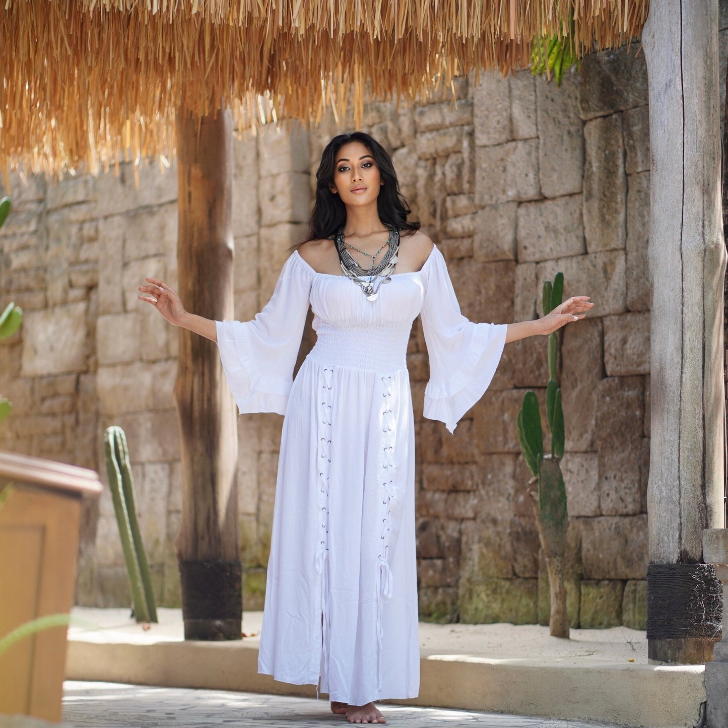 Rylan Smocked Waist Square Neckline Ren Faire Maxi Dress - The Bohemian Closet