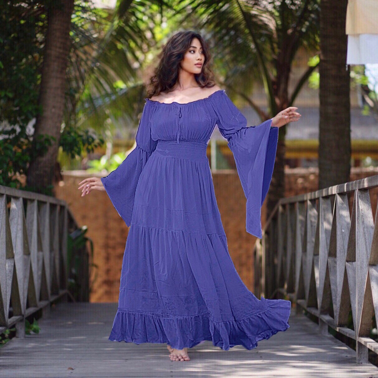 Elsa Renaissance Bell Sleeves Elasticized Waist Maxi Dress - The Bohemian Closet