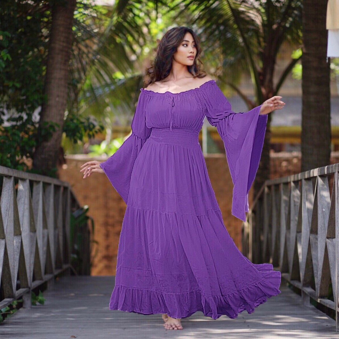 Elsa Renaissance Bell Sleeves Elasticized Waist Maxi Dress - The Bohemian Closet
