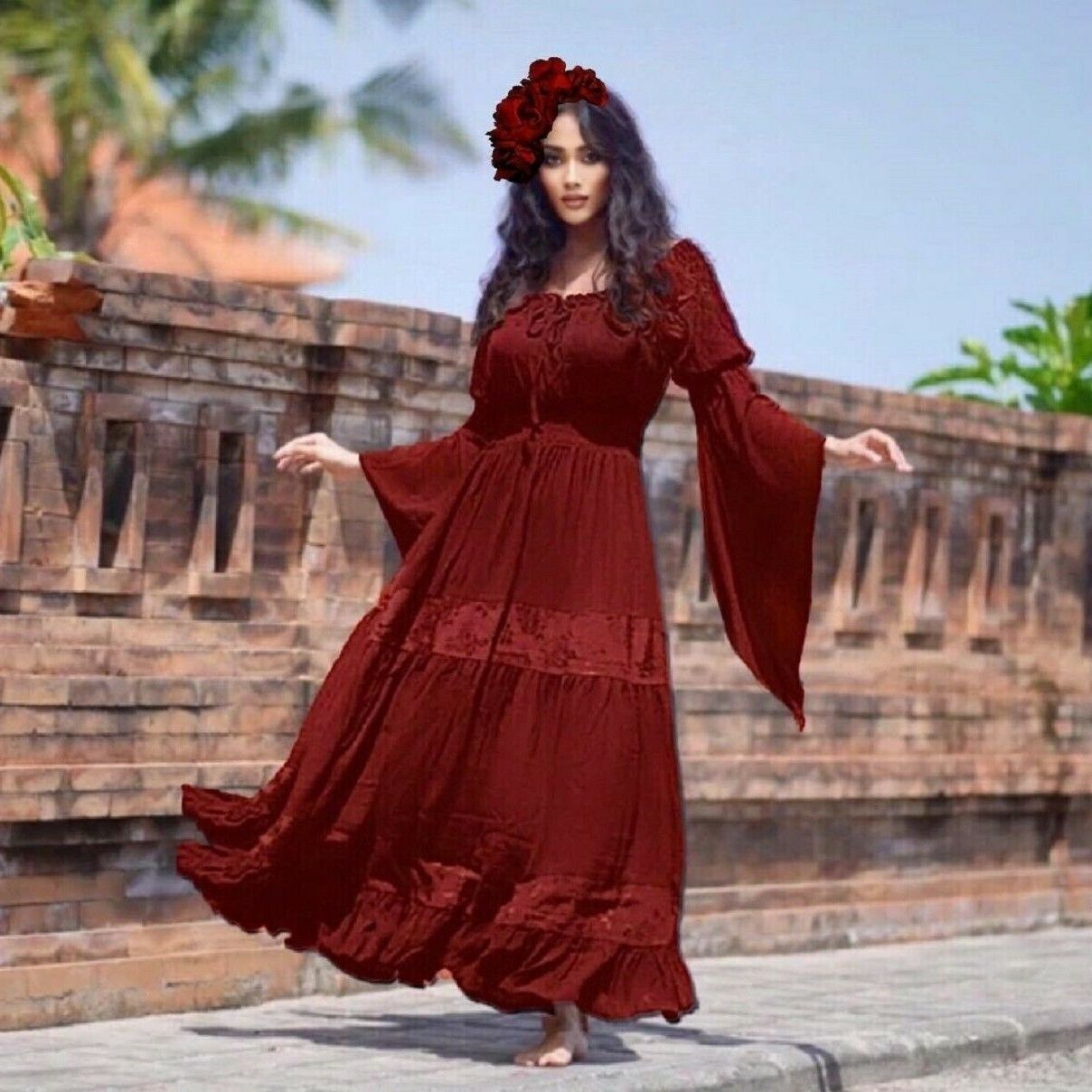Elsa Renaissance Bell Sleeves Elasticized Waist Maxi Dress - The Bohemian Closet
