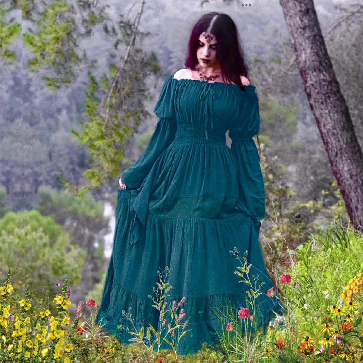 Elsa Renaissance Bell Sleeves Elasticized Waist Maxi Dress - The Bohemian Closet