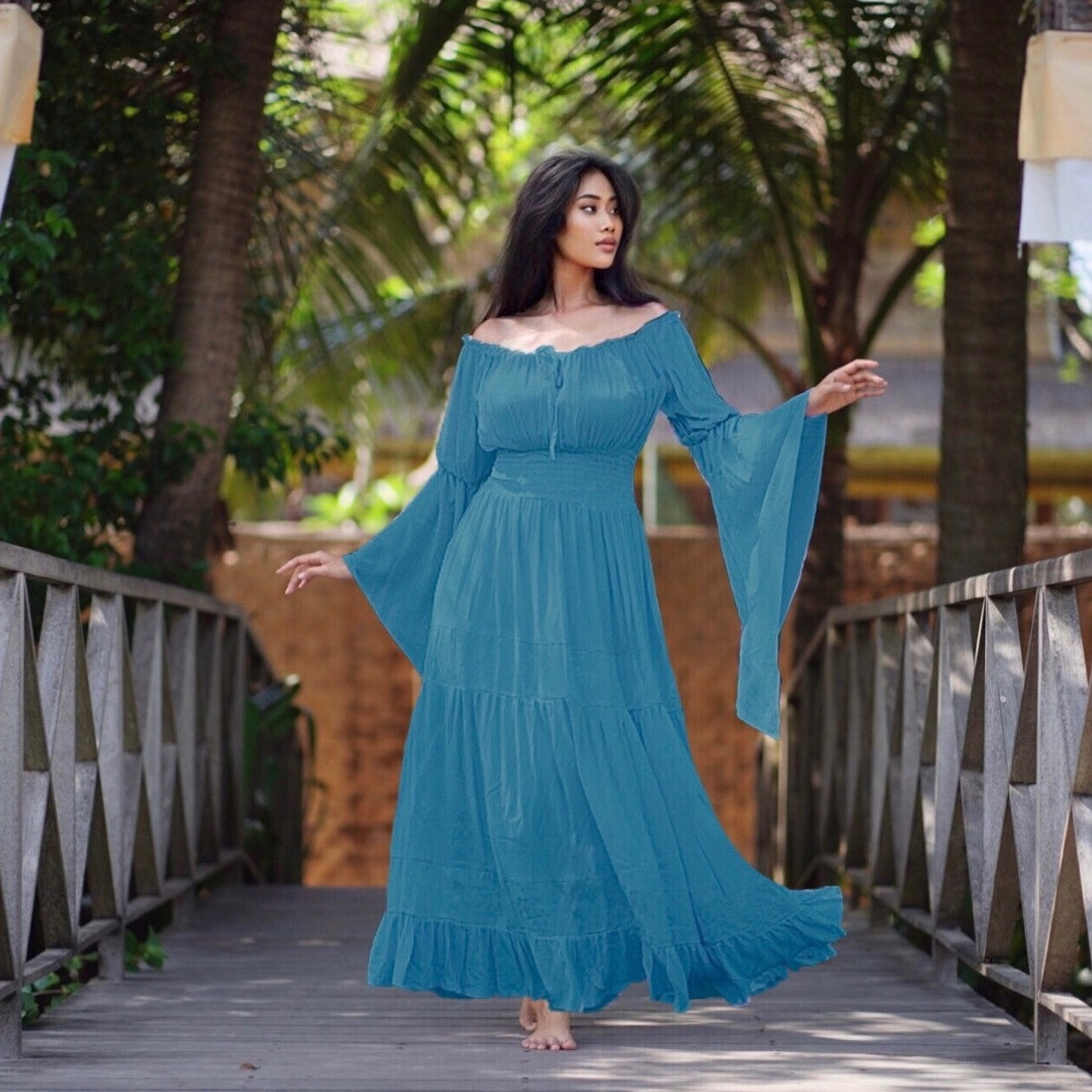 Elsa Renaissance Bell Sleeves Elasticized Waist Maxi Dress - The Bohemian Closet
