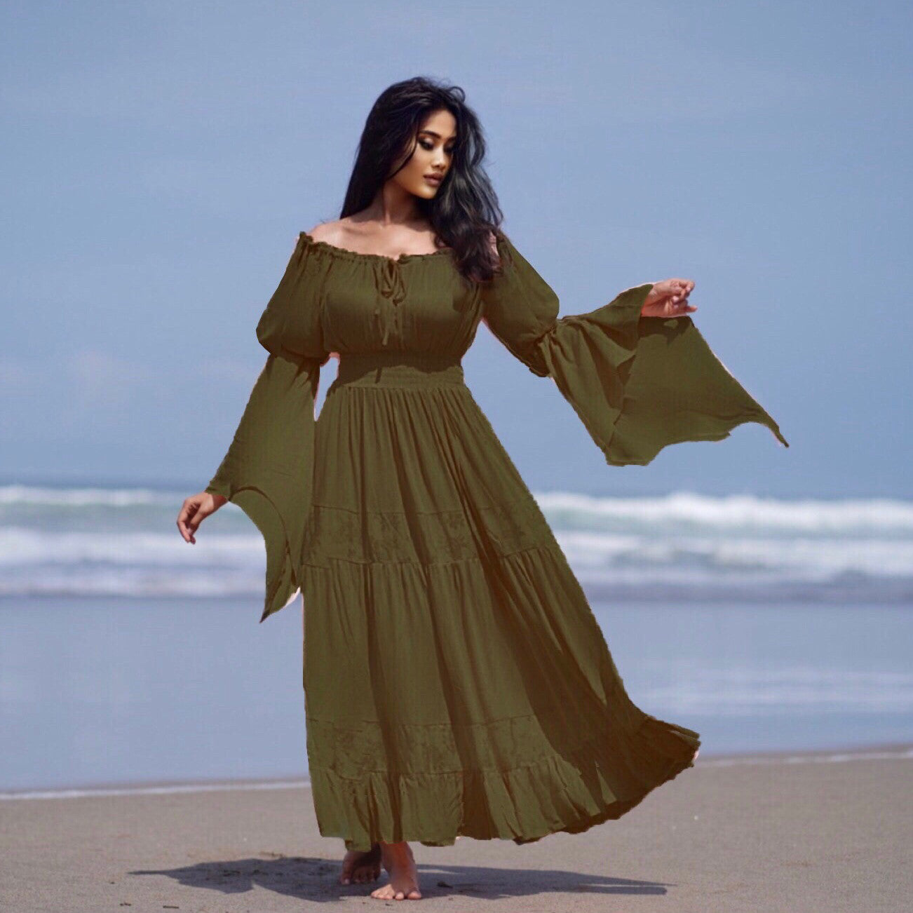 Elsa Renaissance Bell Sleeves Elasticized Waist Maxi Dress - The Bohemian Closet