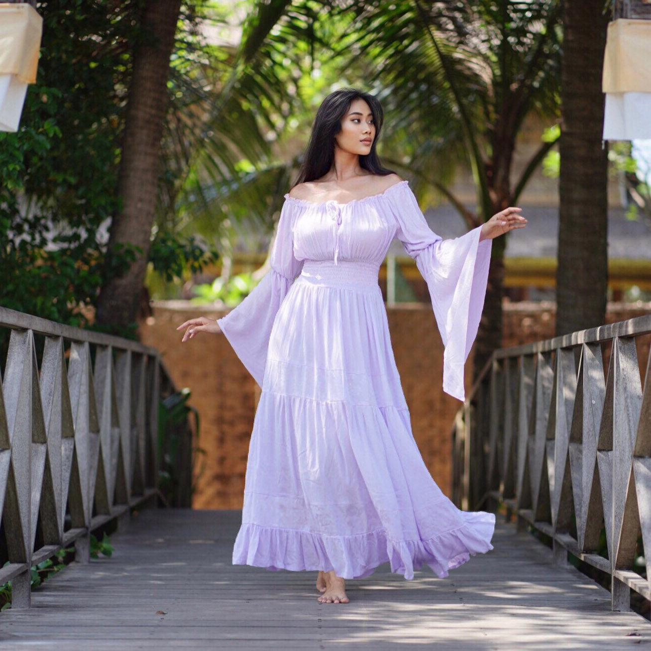 Elsa Renaissance Bell Sleeves Elasticized Waist Maxi Dress - The Bohemian Closet