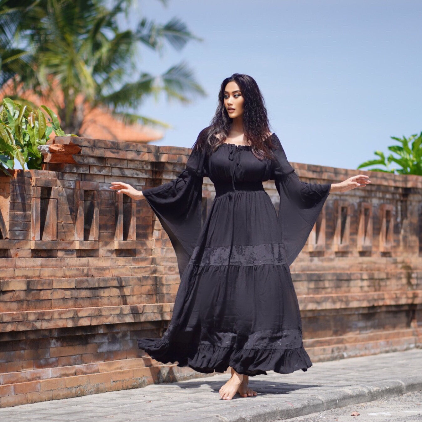 Elsa Renaissance Bell Sleeves Elasticized Waist Maxi Dress - The Bohemian Closet