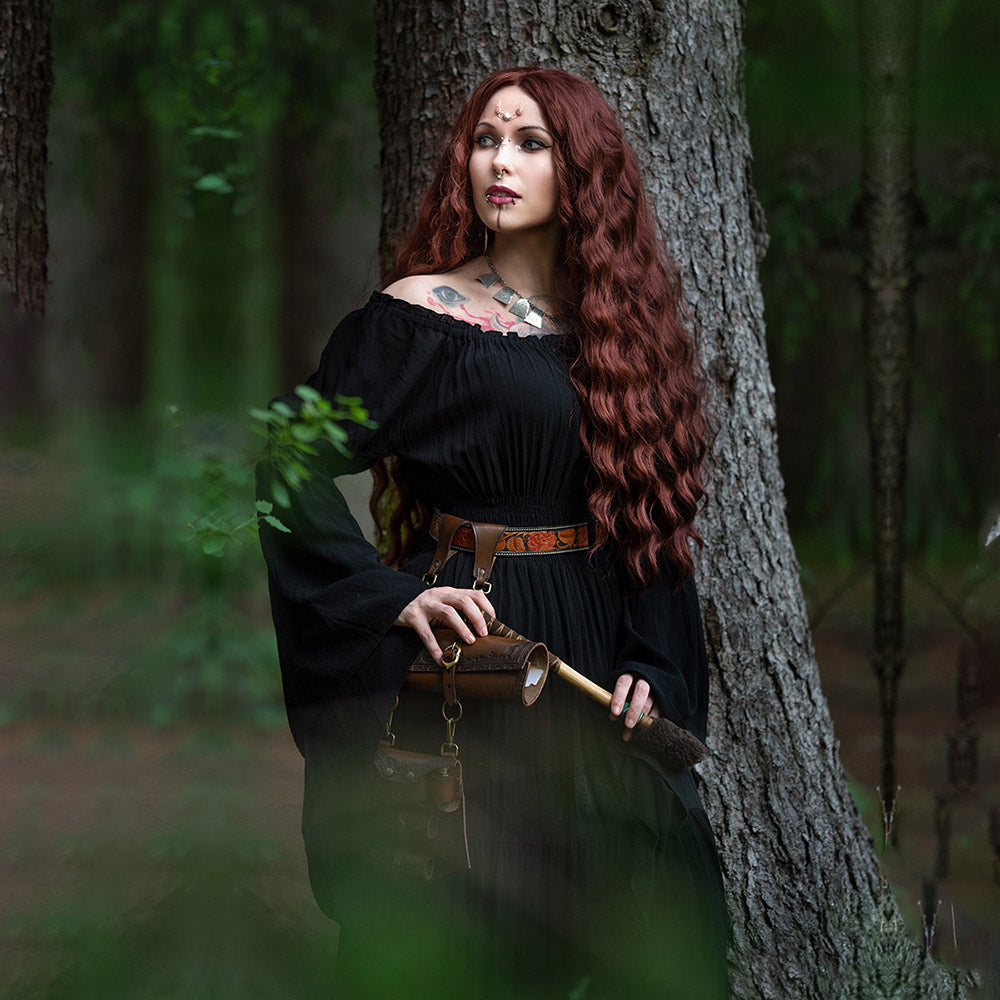 Lola Wiccan Dress Maxi Cottagegoth Smocked Waist Ruffle - The Bohemian Closet