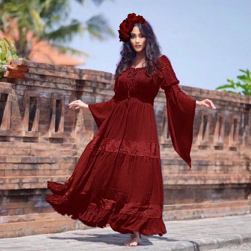 Lola Wiccan Dress Maxi Cottagegoth Smocked Waist Ruffle - The Bohemian Closet