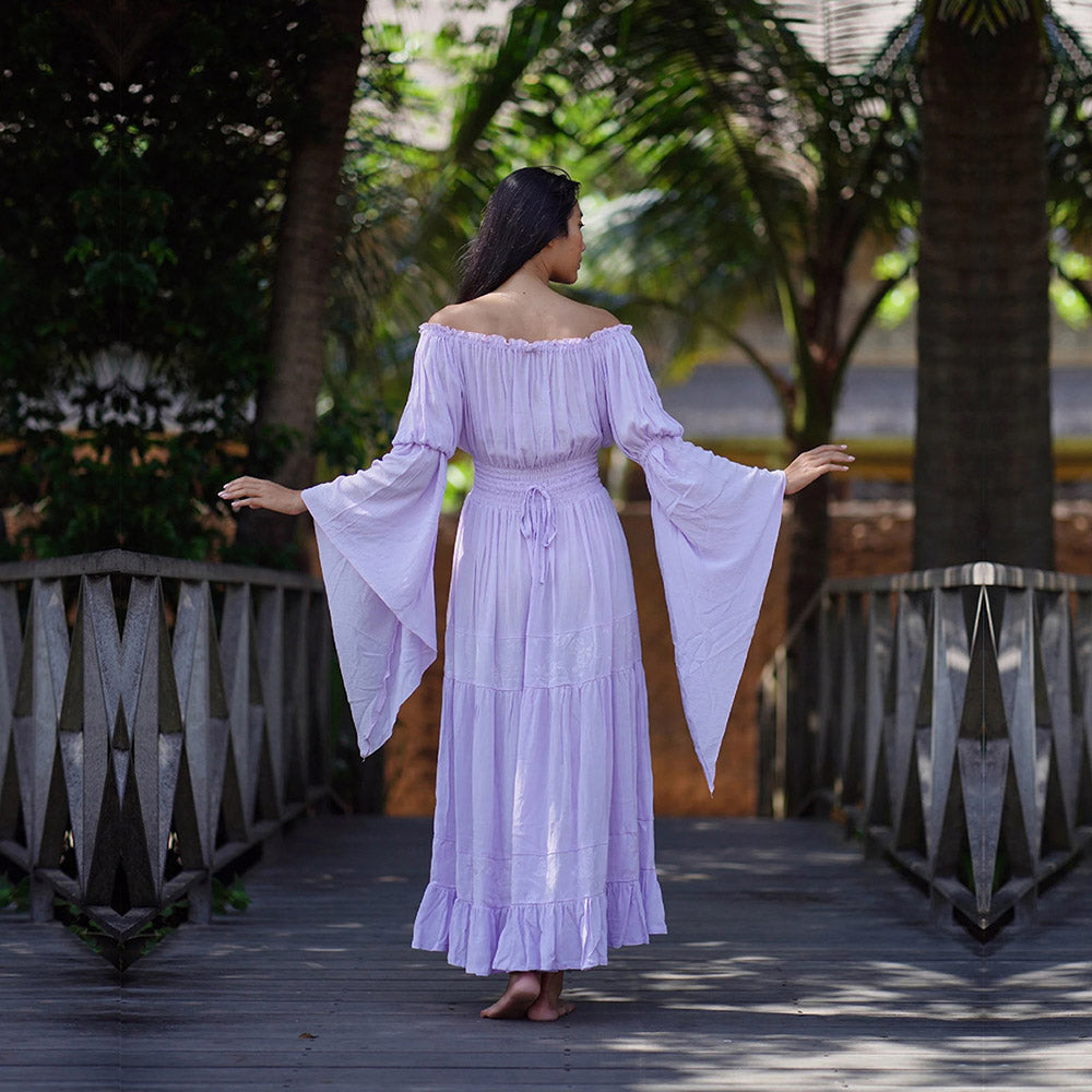 Lola Wiccan Dress Maxi Cottagegoth Smocked Waist Ruffle - The Bohemian Closet