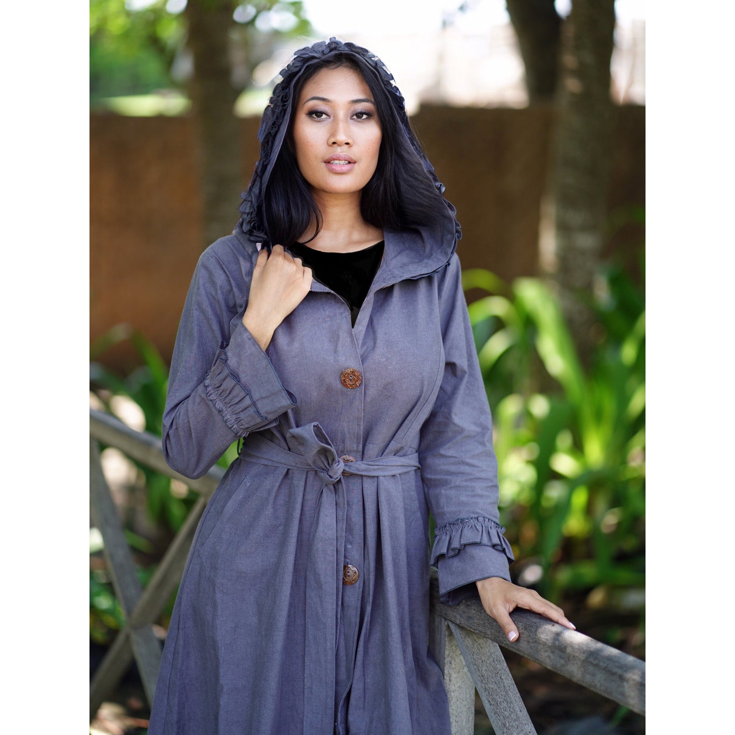 Petra Cottagecore Look Jacket Duster Hooded Ruffle Sleeve Pockets - The Bohemian Closet