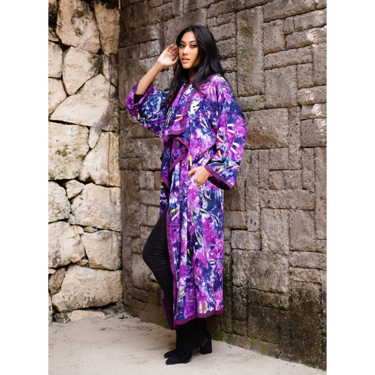 Yvonne Boho Jacket Duster Long Sleeve Cascade Bali Batik - The Bohemian Closet