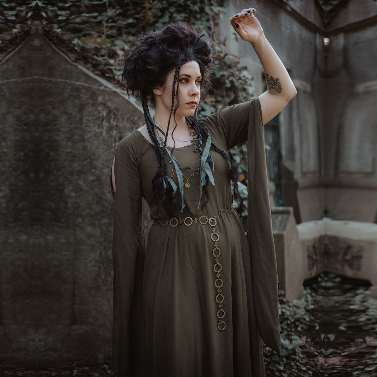 Carrie Bohemian Maxi Dress Cottagegoth Renaissance Flowing Sleeve - The Bohemian Closet