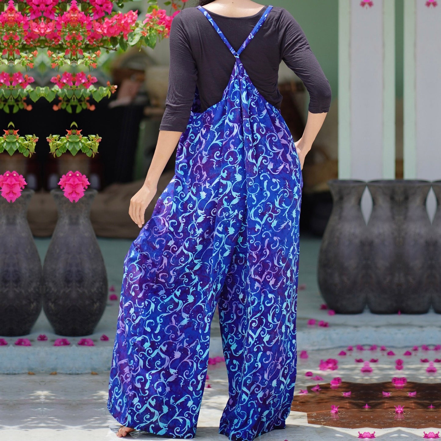 Annastacia Smocked Strappy Harem Sleeveless Jumpsuit - The Bohemian Closet