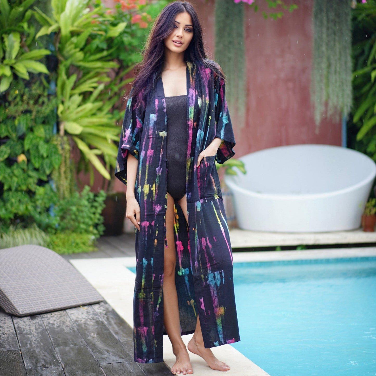 Bohemian Kimono Robe Jacket Belted Maxi Gown Resort Bali Batik - The Bohemian Closet