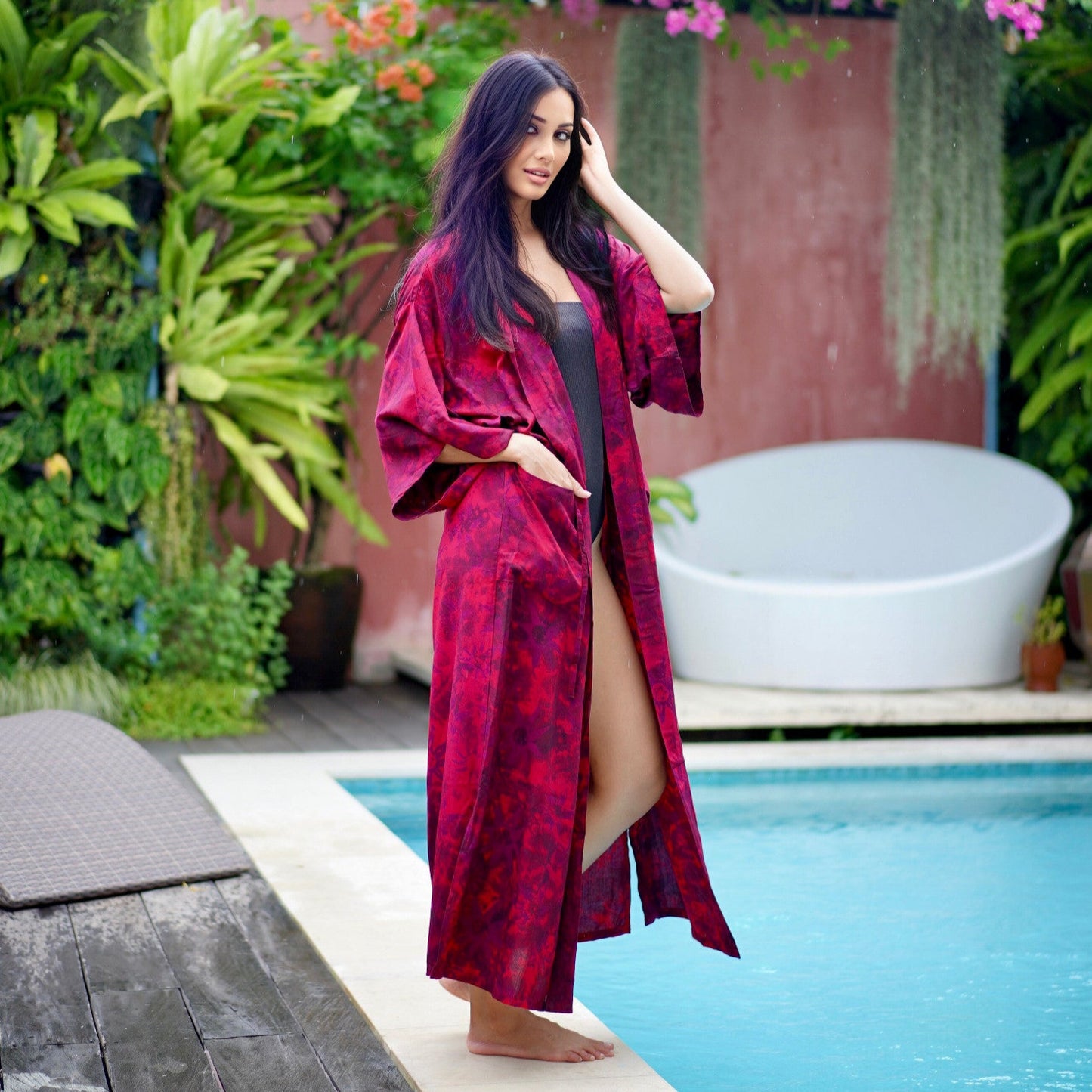 Bohemian Kimono Robe Jacket Belted Maxi Gown Resort Bali Batik - The Bohemian Closet