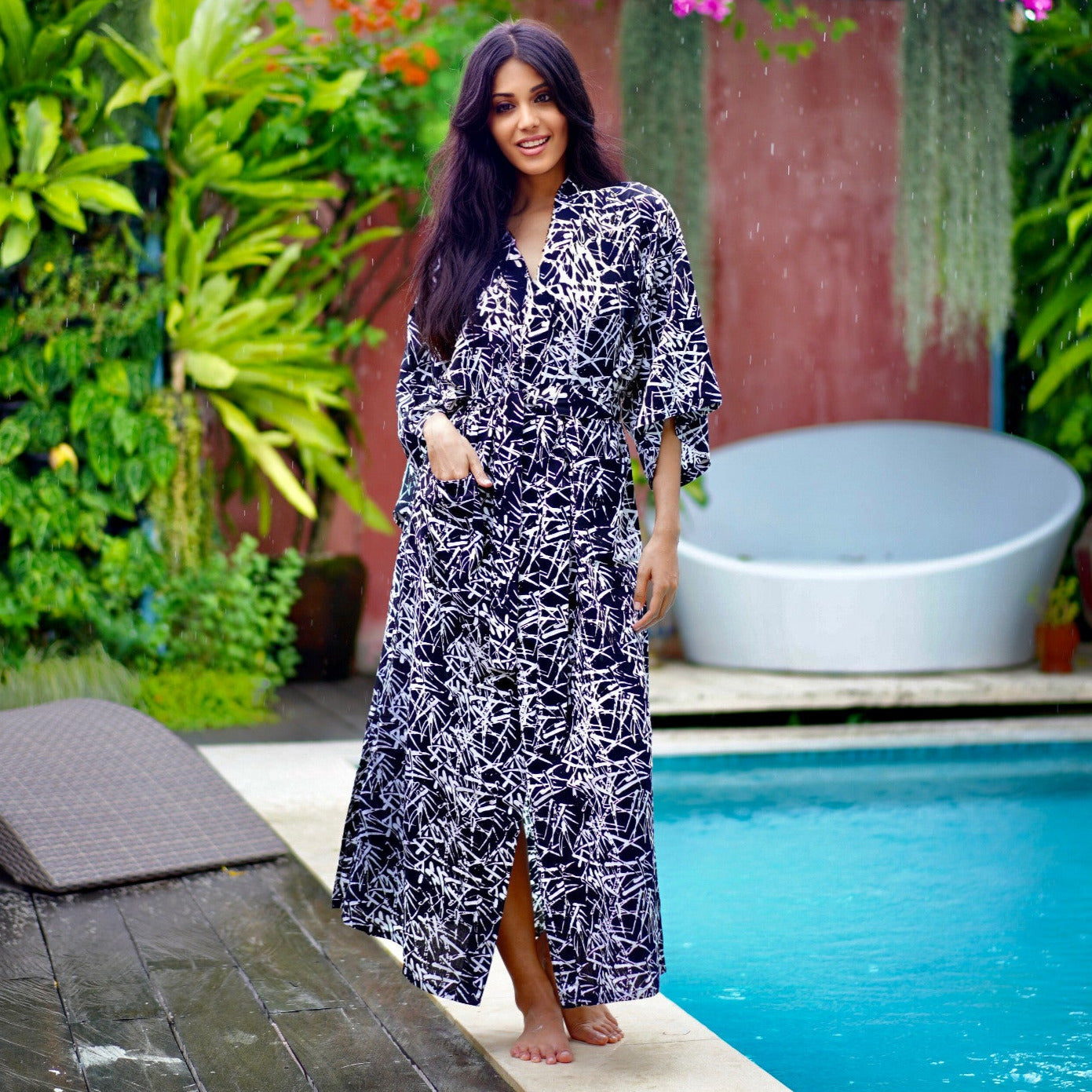 Bohemian Kimono Robe Jacket Belted Maxi Gown Resort Bali Batik - The Bohemian Closet