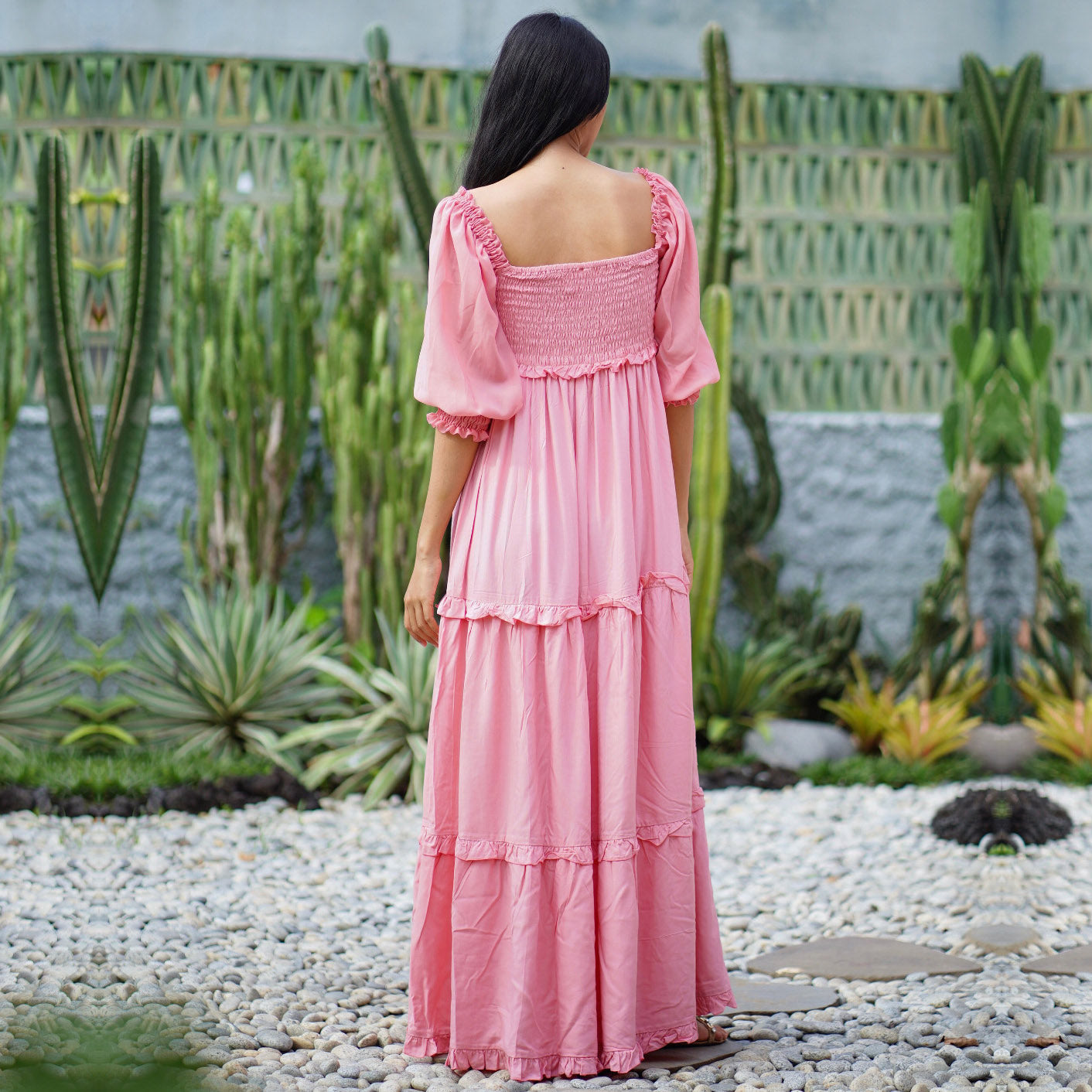 Selena Elasticized Empire Waist Tiered Boho Maxi Dress - The Bohemian Closet