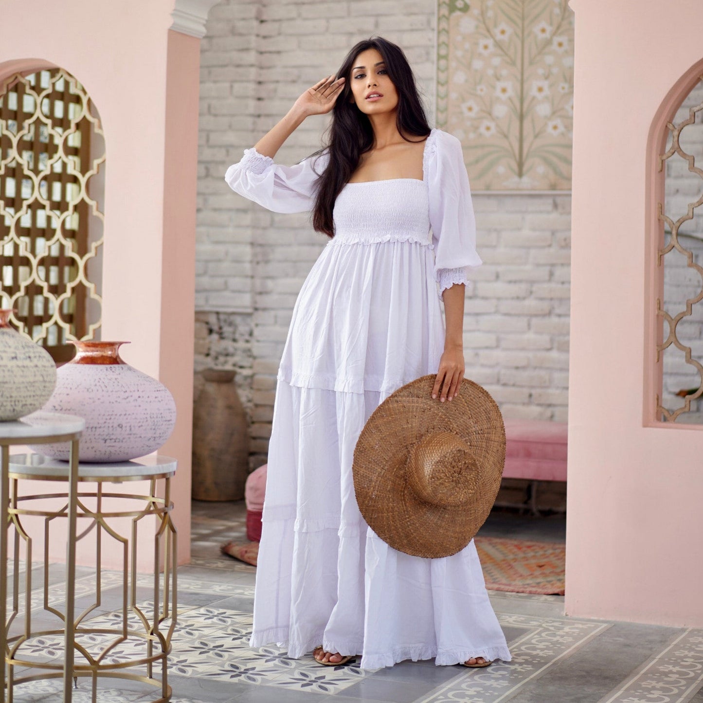 Selena Boho Maxi Dress Elasticized Empire Waist Tiered - The Bohemian Closet