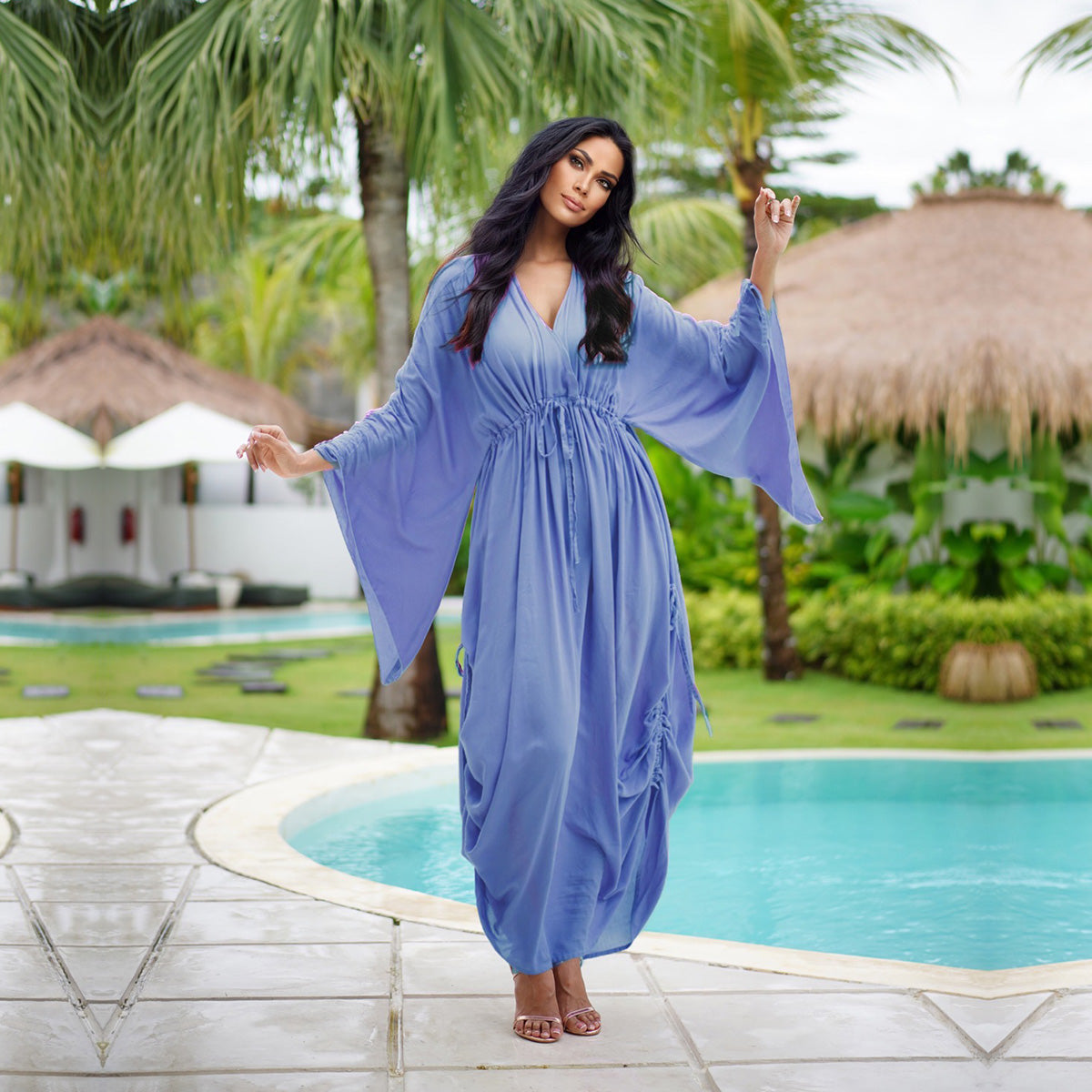 Tanisha Fantasy Dress Cosplay Gypsy Boho Gown Drawstring Ruched Detail Bell Sleeve - The Bohemian Closet